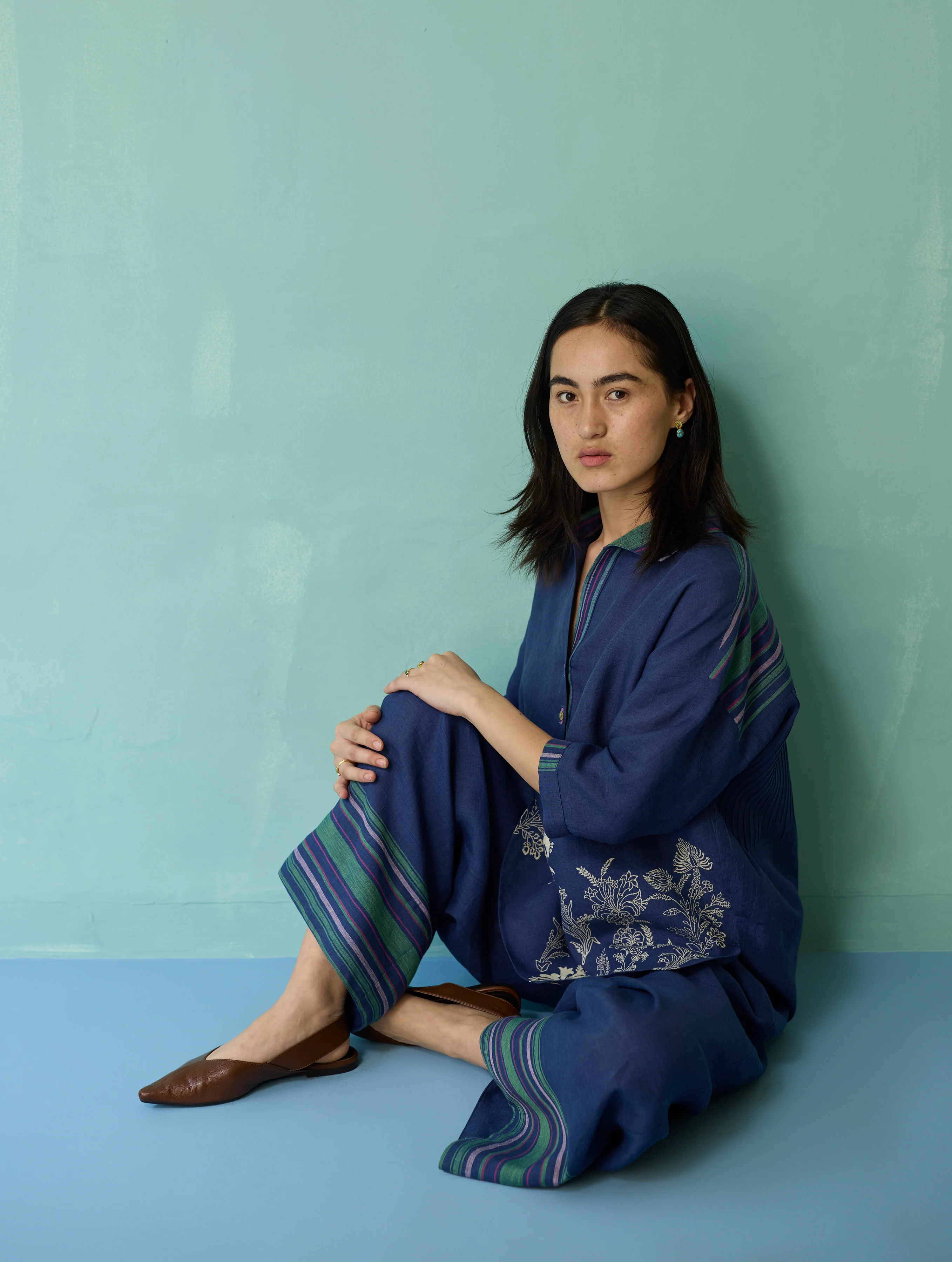 Luma Block-Printed Floral Co-ord Set - Indigo - Image 12