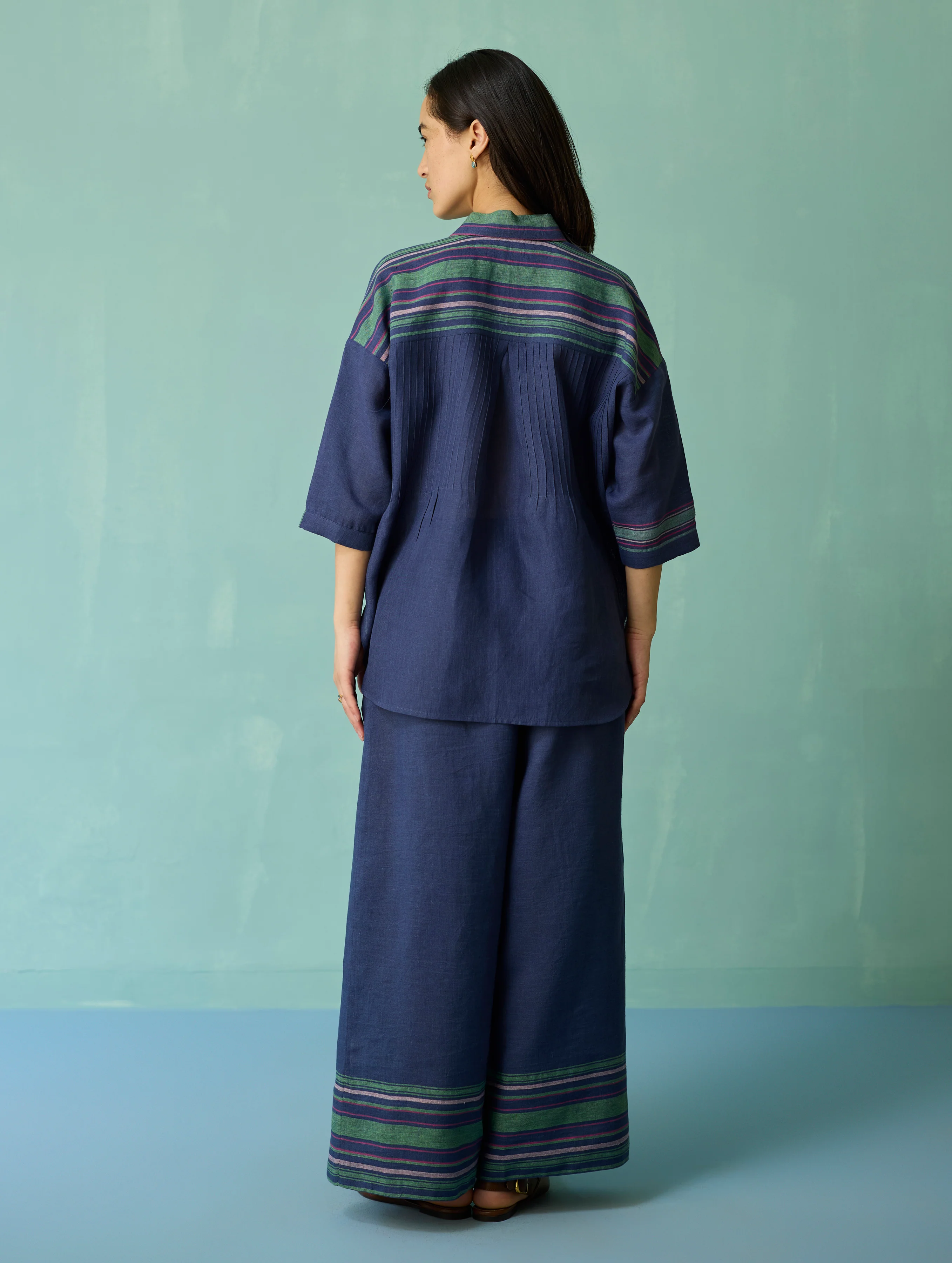 Luma Block-Printed Floral Co-ord Set - Indigo - Image 17