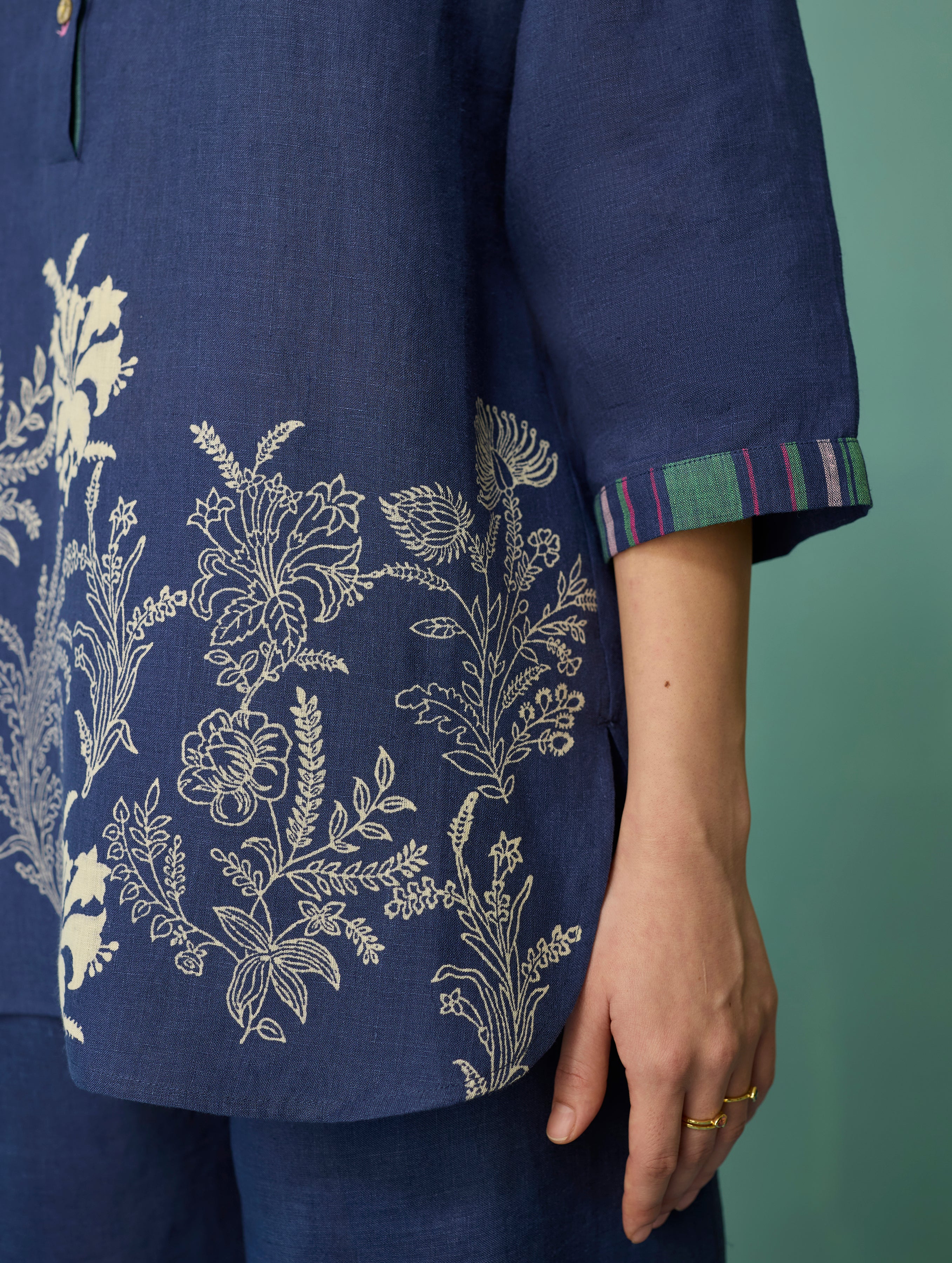 Luma Block-Printed Floral Co-ord Set - Indigo - Image 6