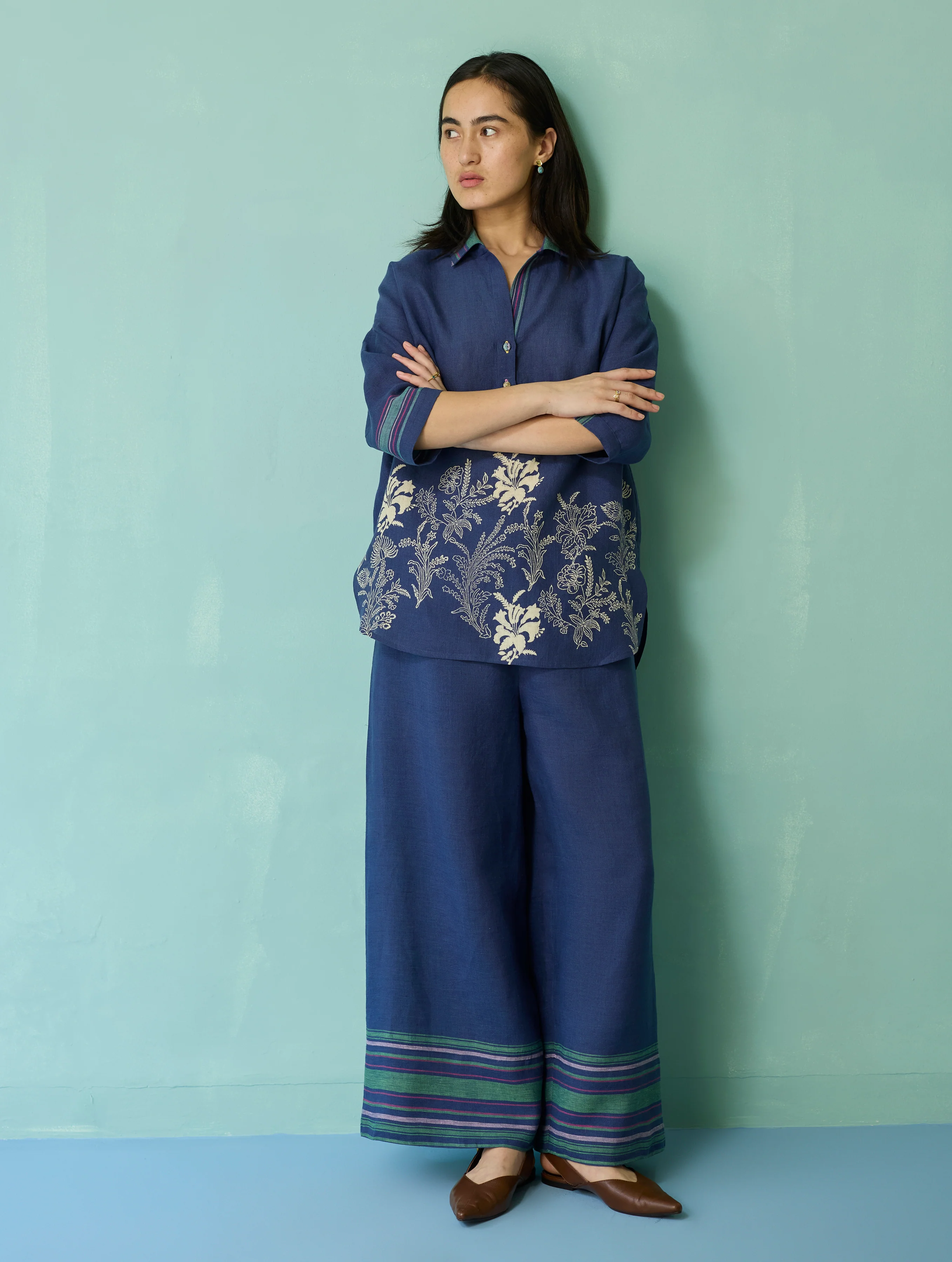Luma Block-Printed Floral Co-ord Set - Indigo - Image 5