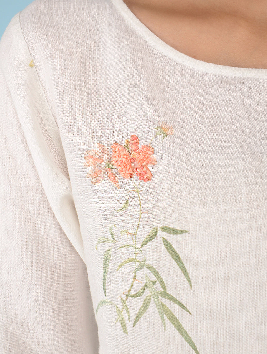 Lydia Watercolor Botanical Printed Linen Kurta - Image 2