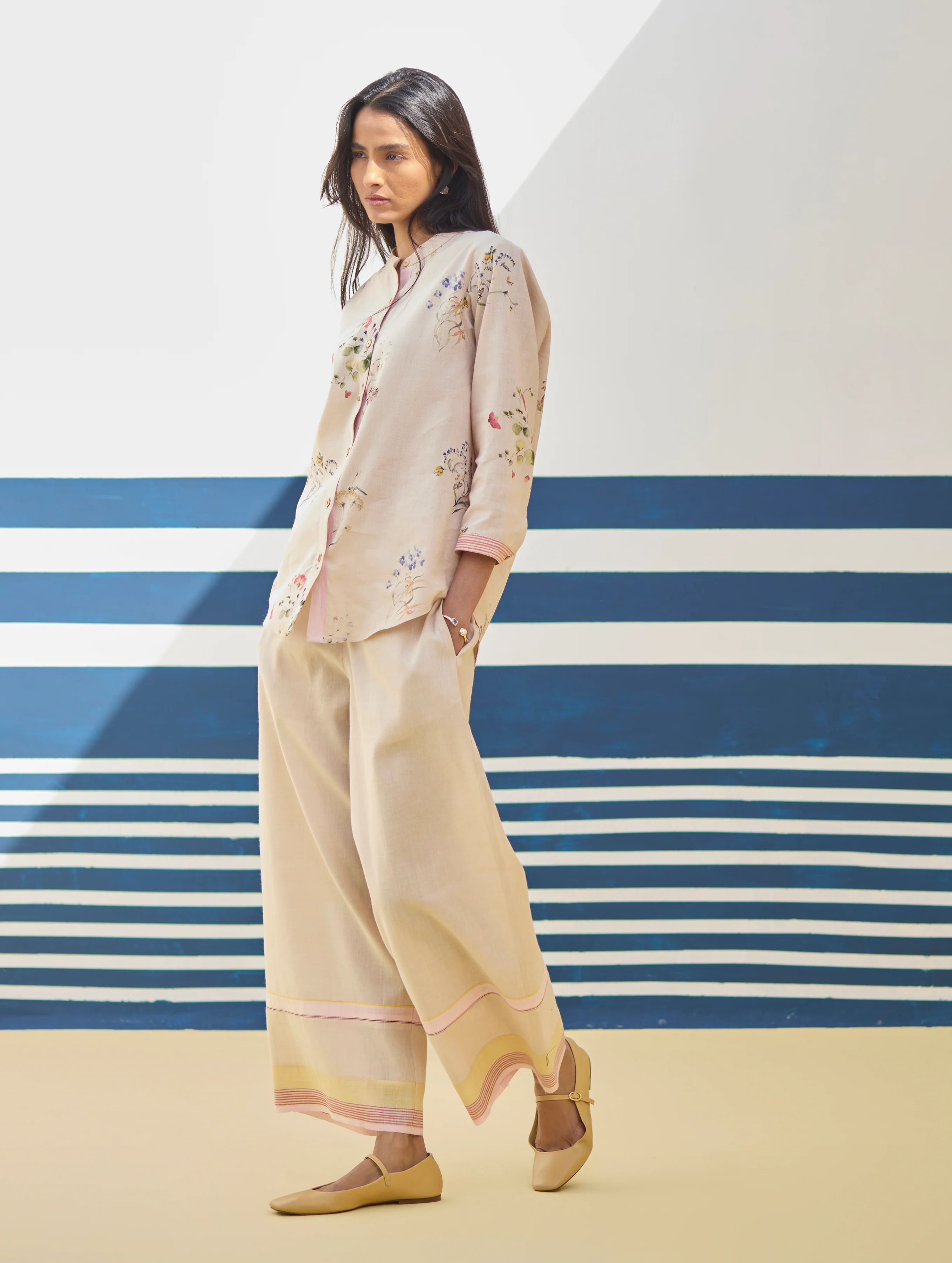 Lyla Stripe Border Pant - Sand - Image 3