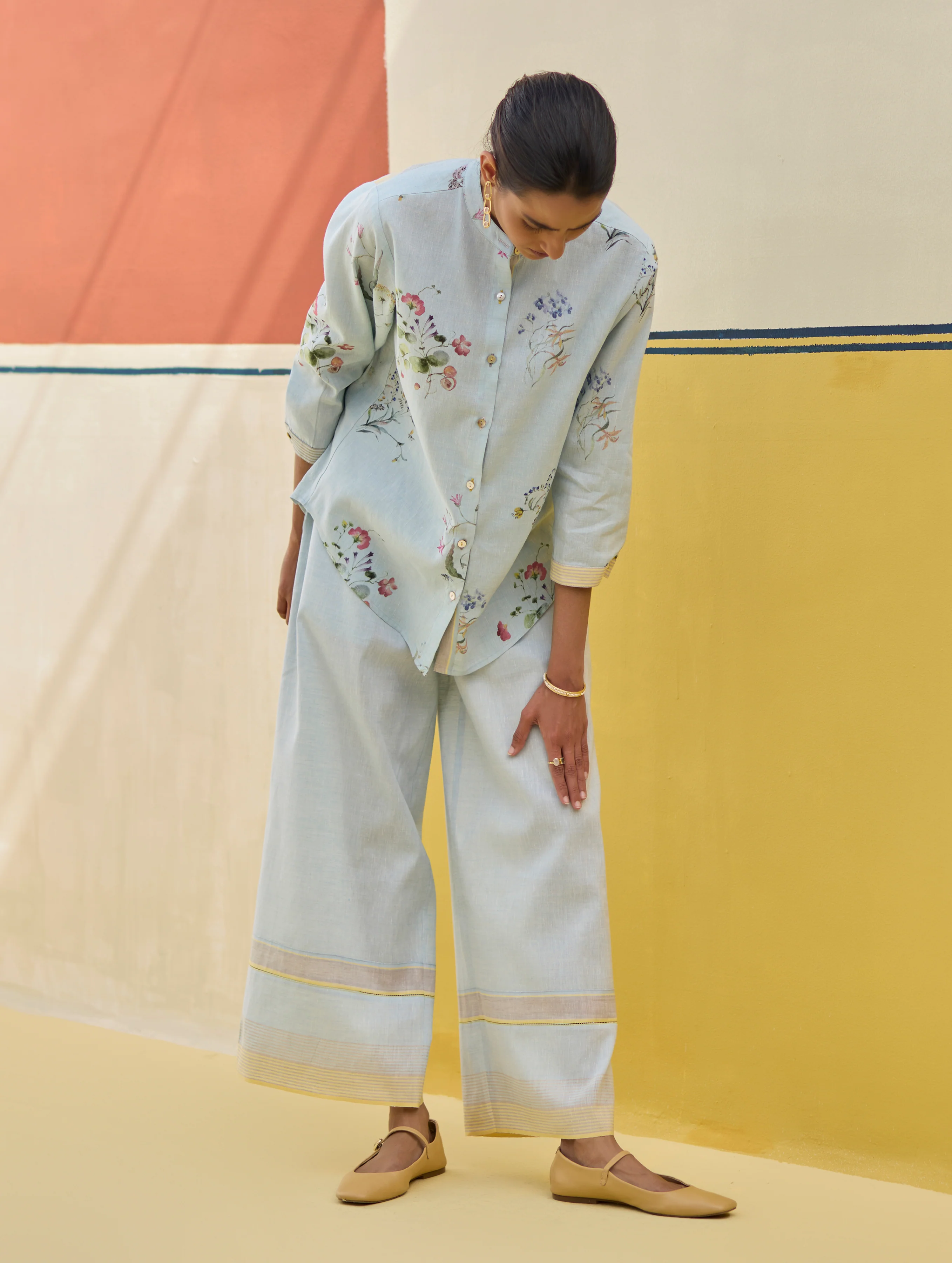 Lyla Stripe Border Pant - Sky - Image 2