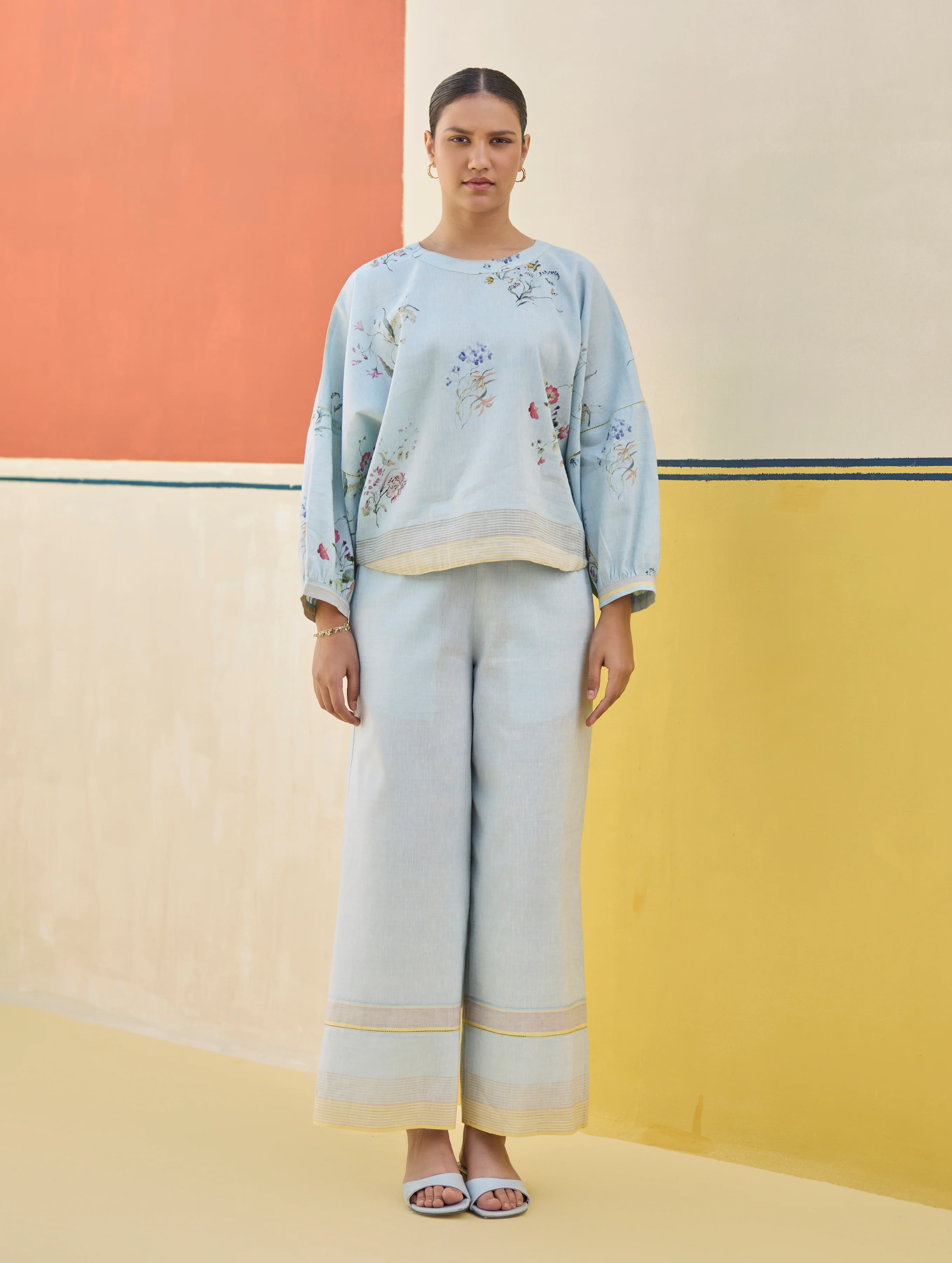 Lyla Stripe Border Pant - Sky - Image 3