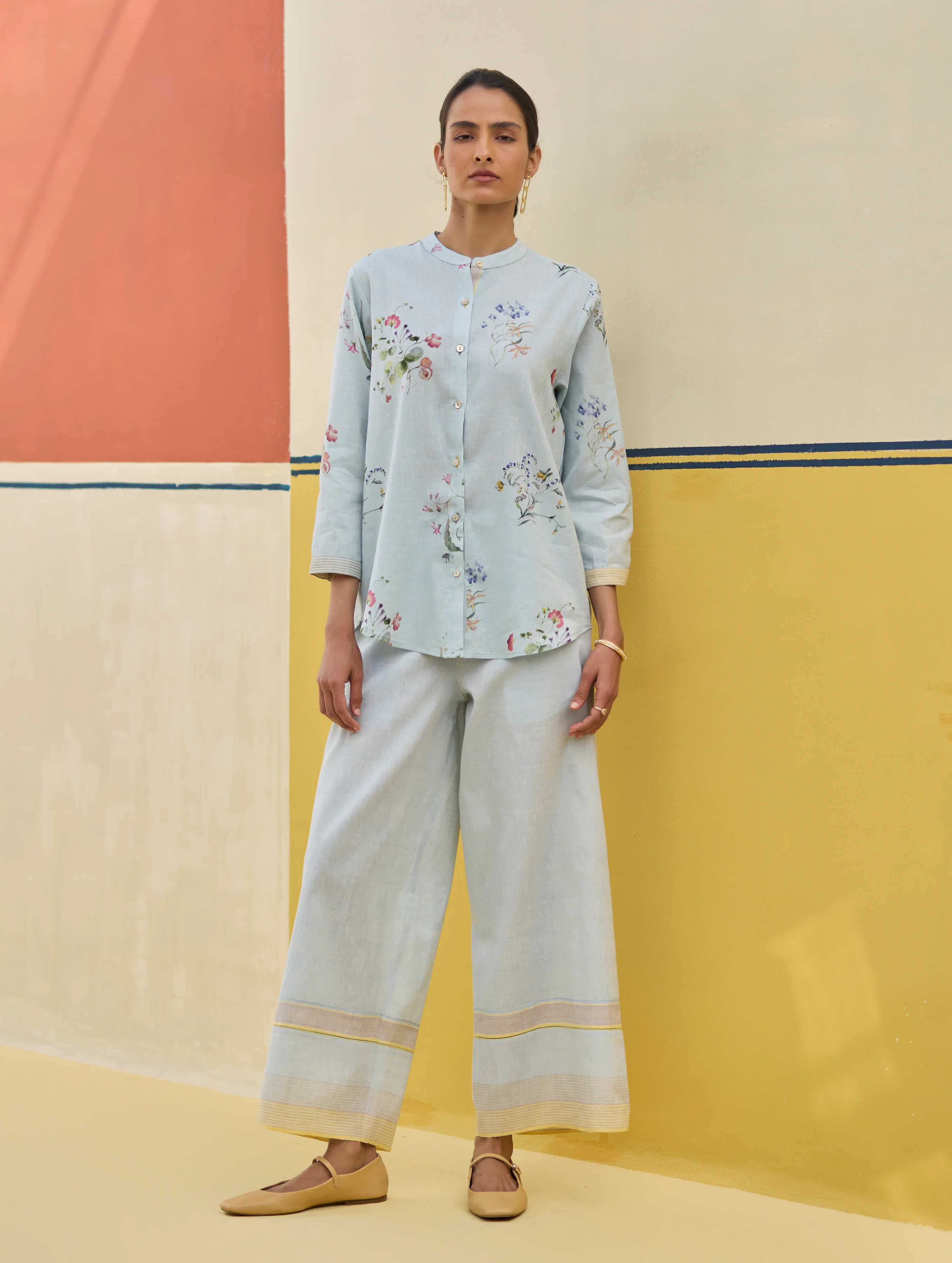 Lyla Stripe Border Pant - Sky - Image 4