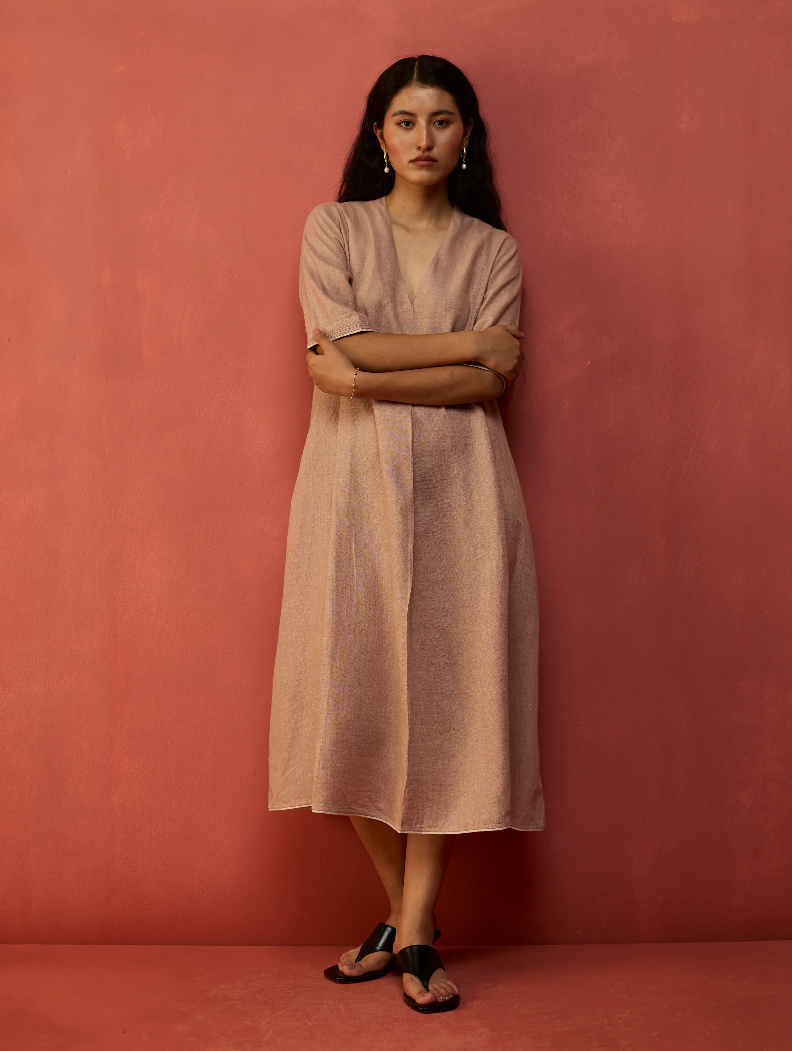 Maki Pleated Linen Dress - Dusty Rose - Image 2