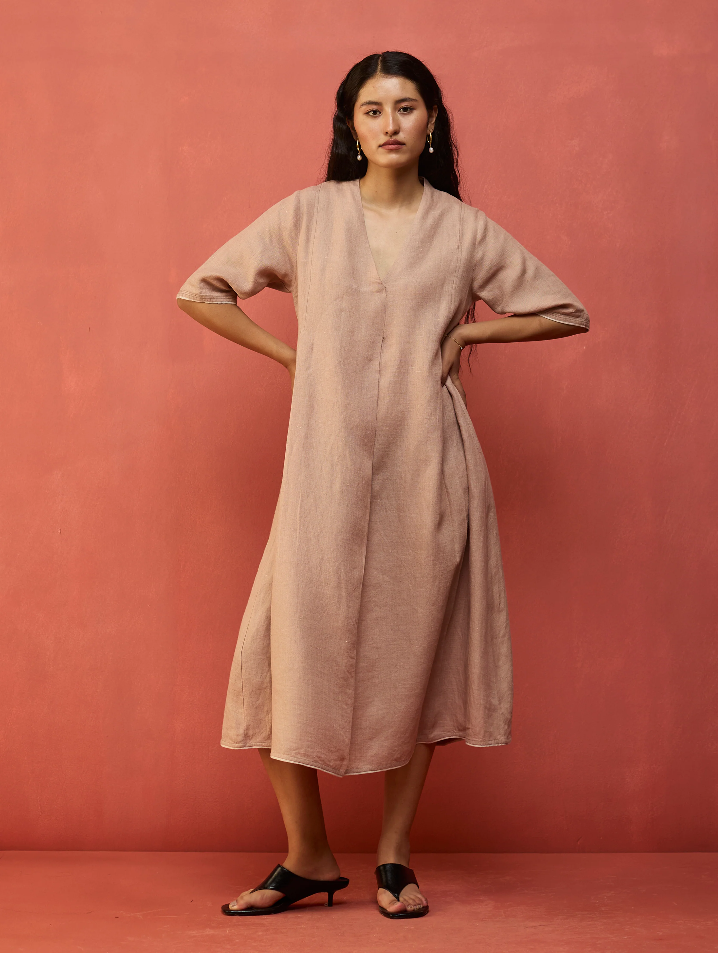 Maki Pleated Linen Dress - Dusty Rose - Image 3