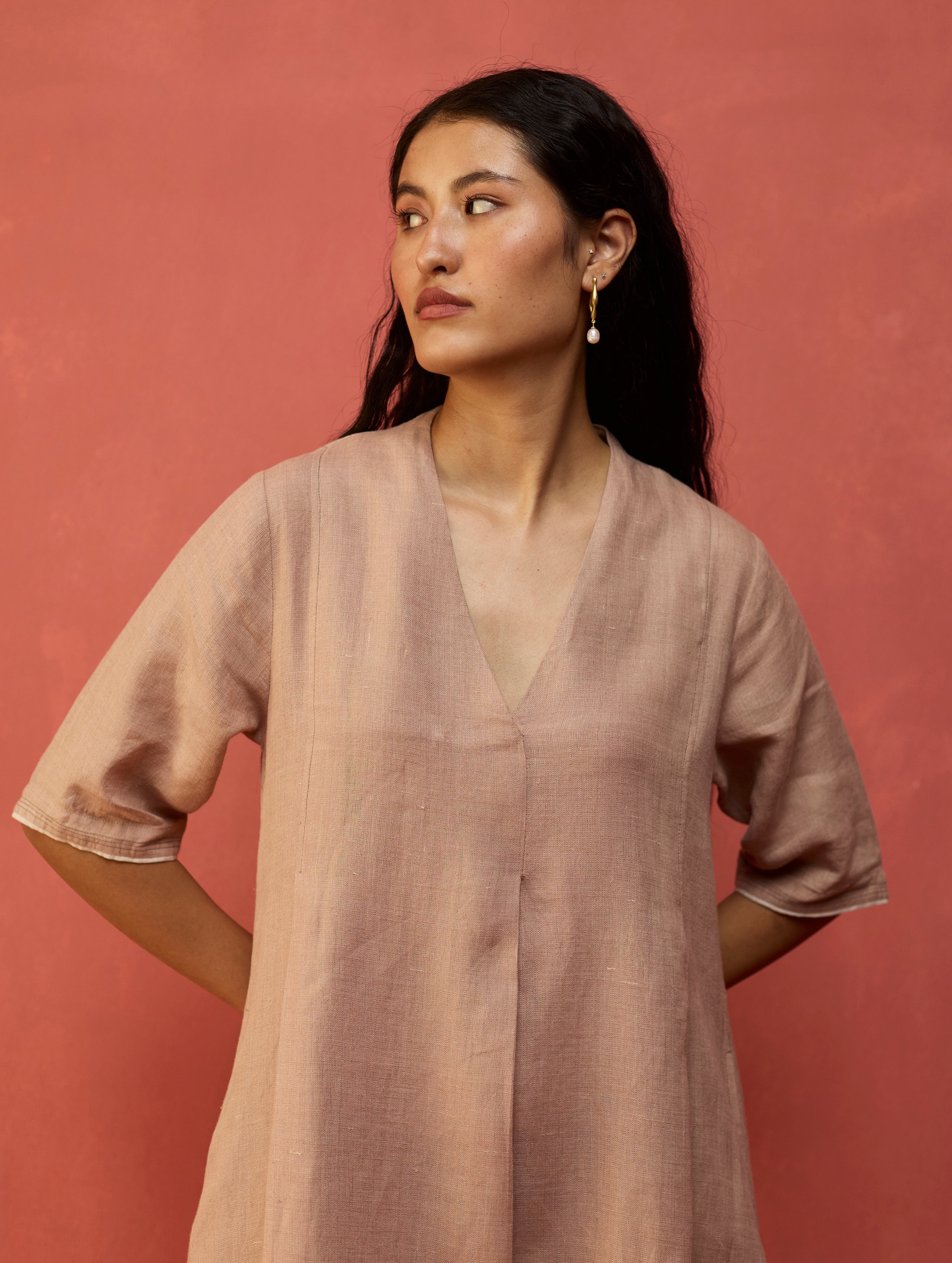 Maki Pleated Linen Dress - Dusty Rose - Image 4