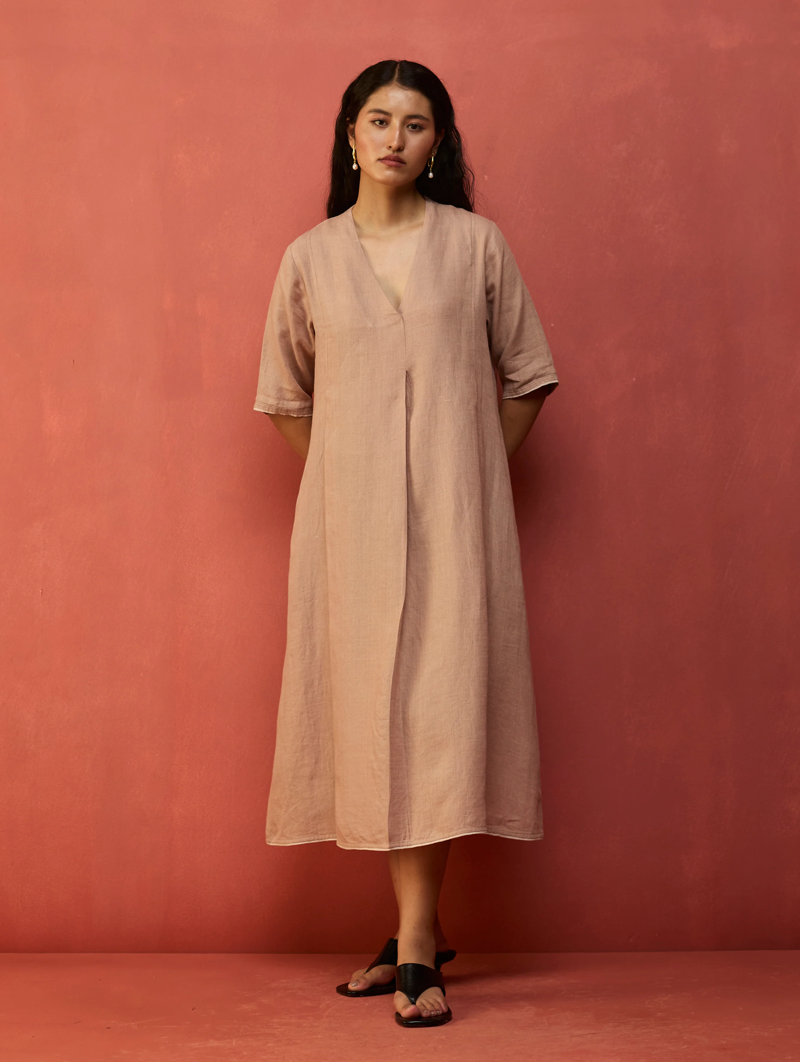Maki Pleated Linen Dress - Dusty Rose - Image 5