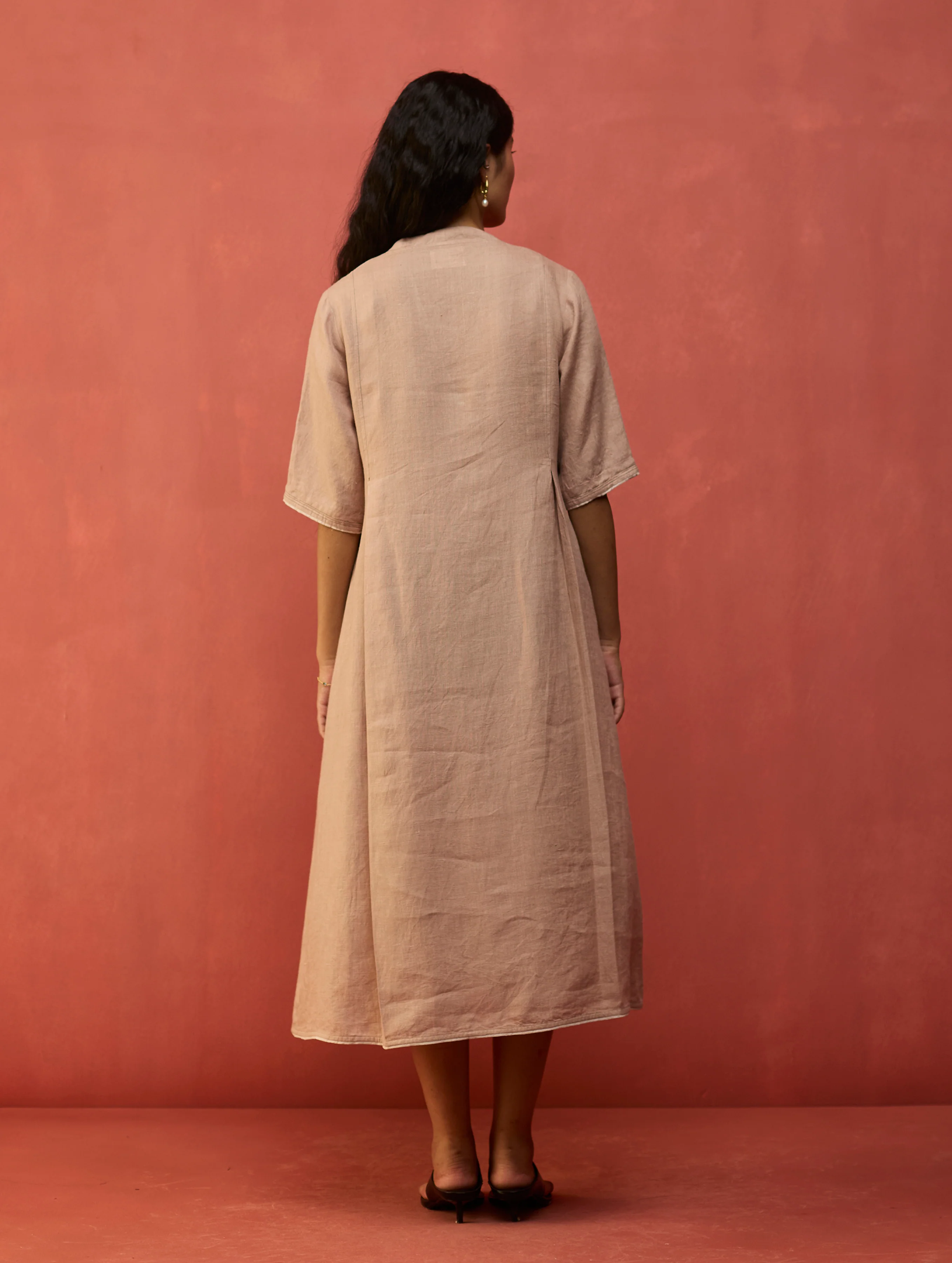 Maki Pleated Linen Dress - Dusty Rose - Image 7