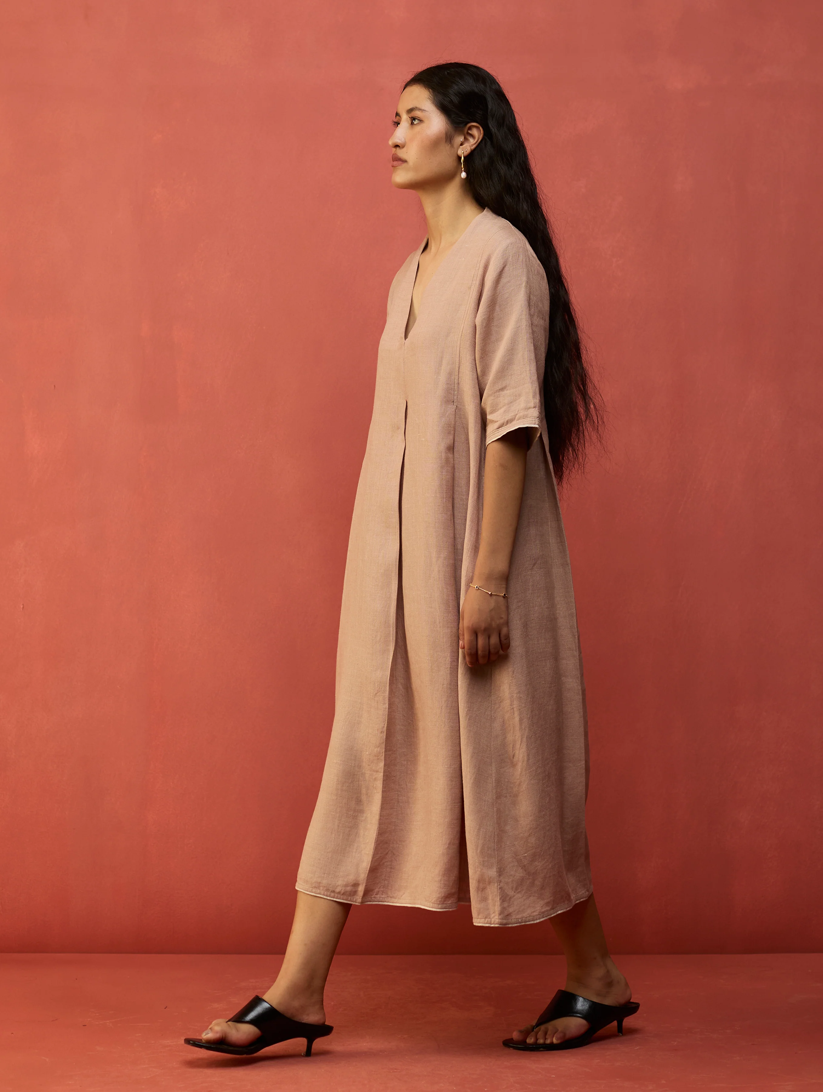 Maki Pleated Linen Dress - Dusty Rose - Image 8