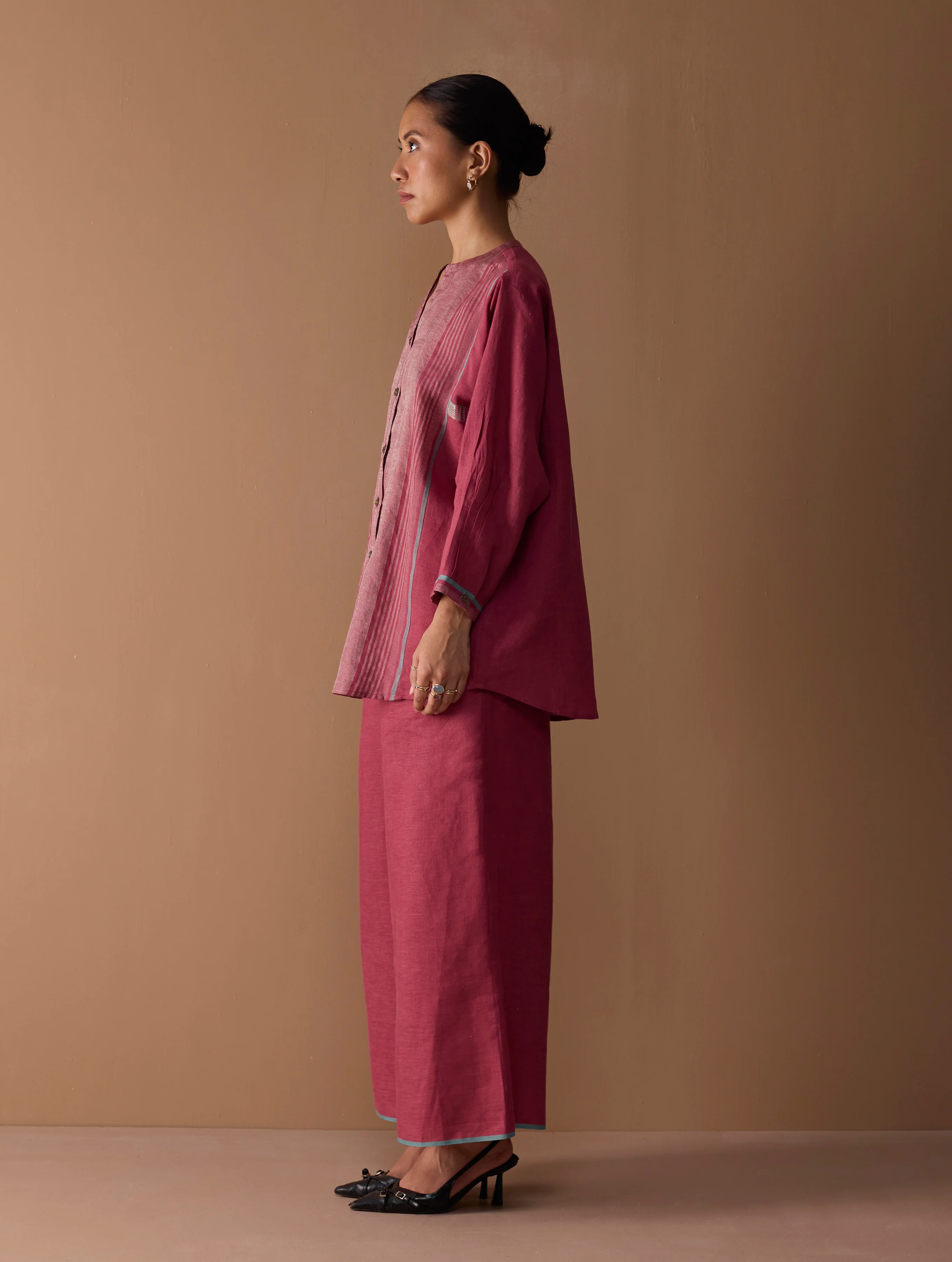 Mana Angrakha Co-ord Set -  Metallic Crimson - Image 12