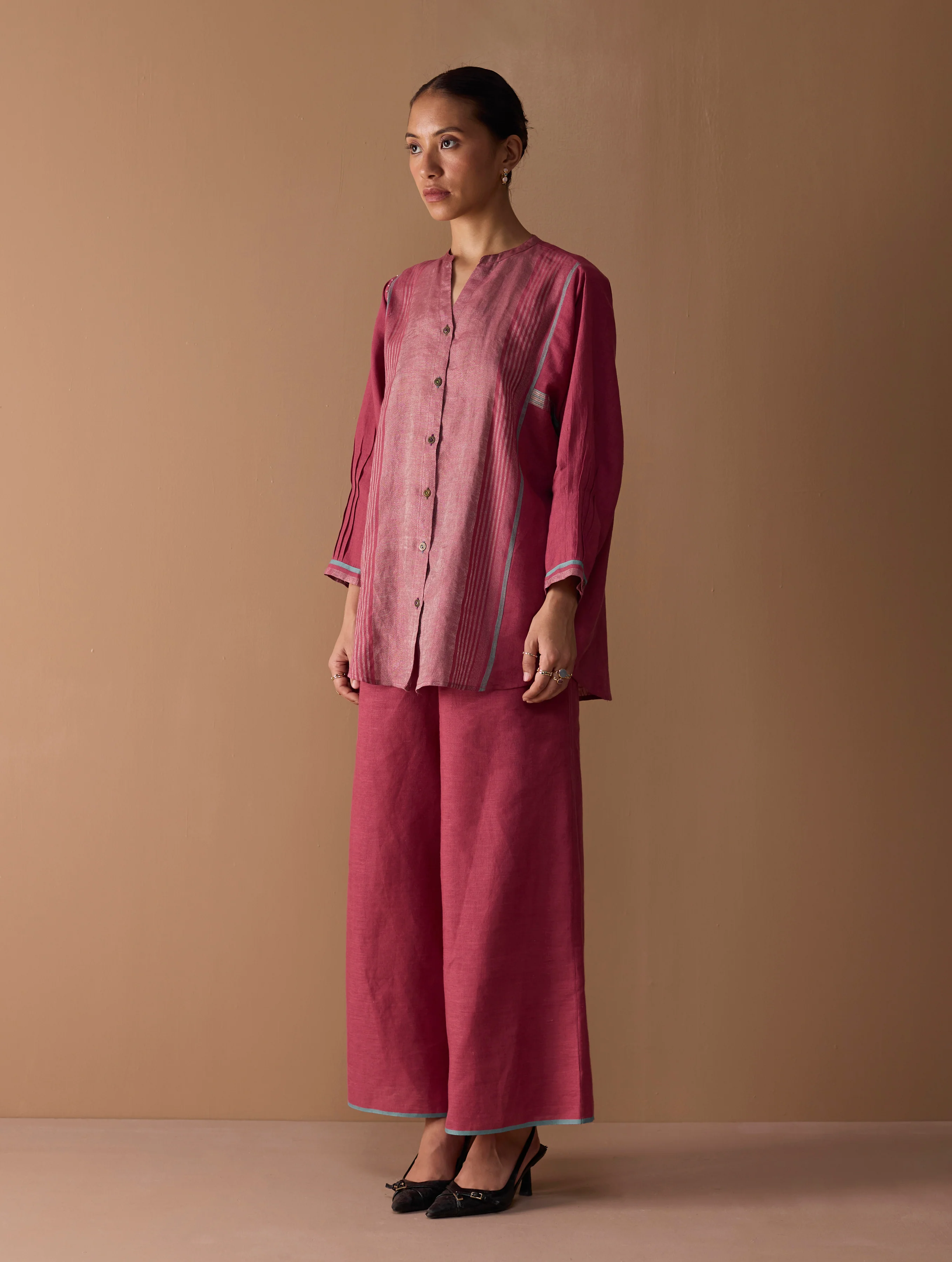 Mana Angrakha Co-ord Set -  Metallic Crimson - Image 6