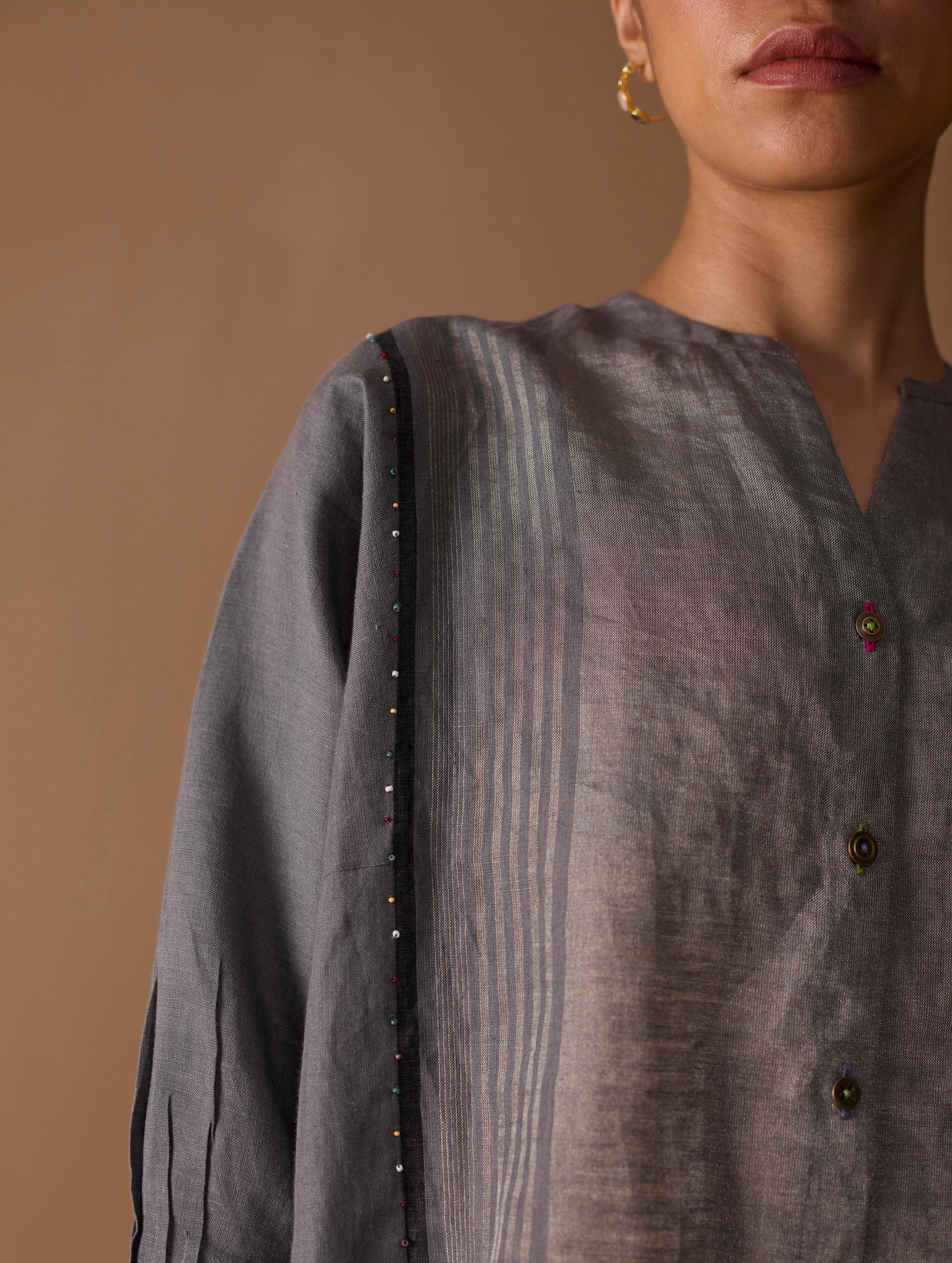 Mana Angrakha  Co-ord Set -  Metallic Grey - Image 2