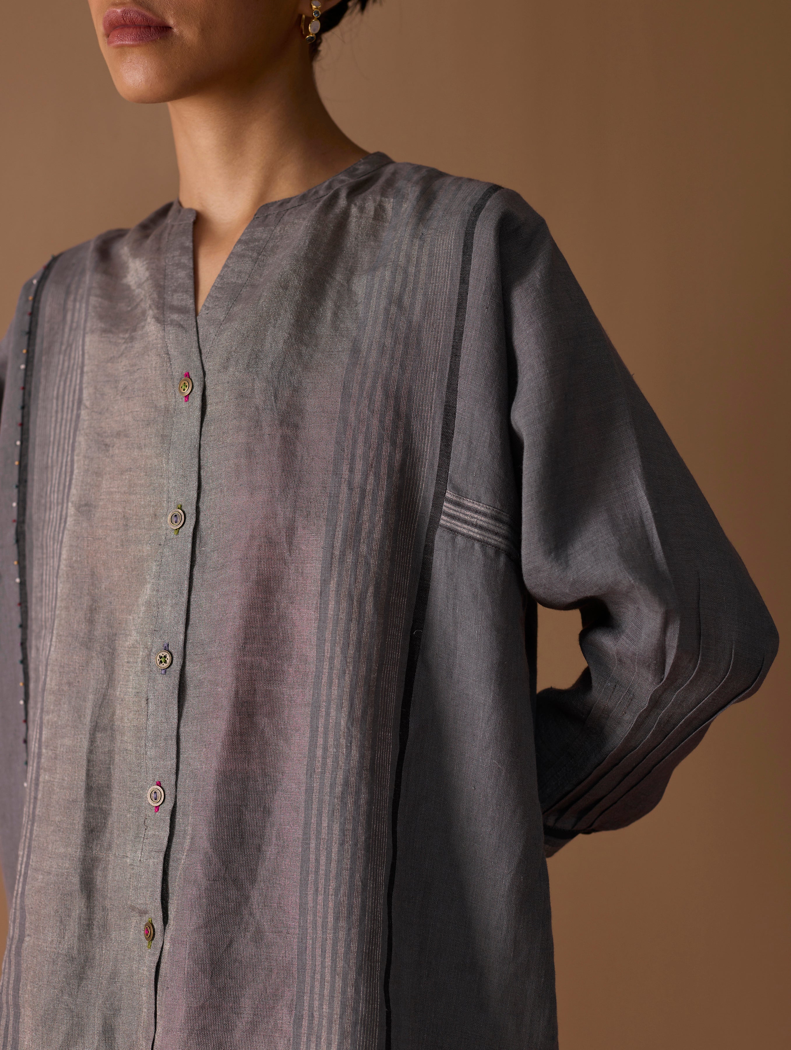 Mana Angrakha Shirt - Metallic Grey - Image 6