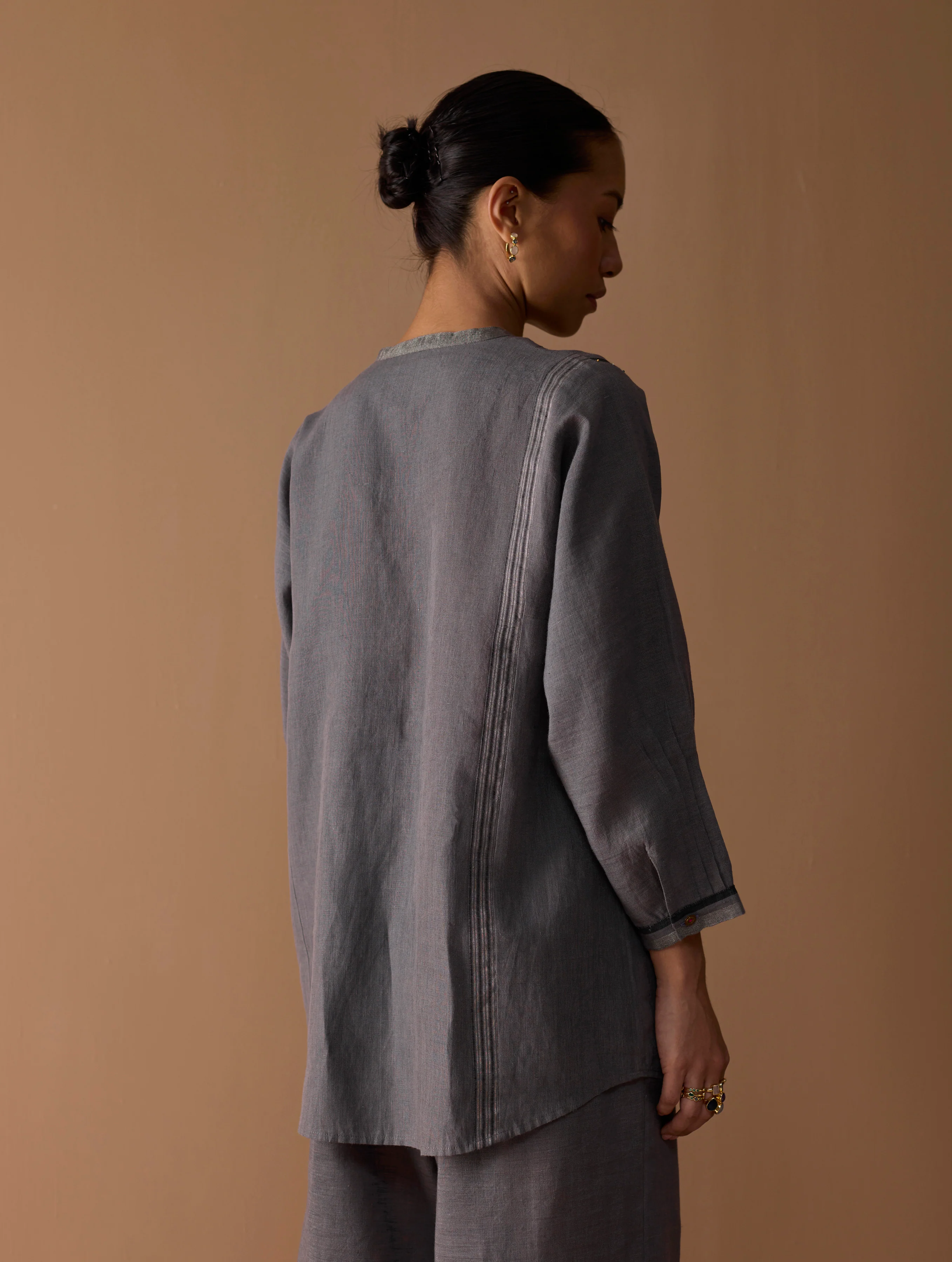 Mana Angrakha Shirt - Metallic Grey - Image 8