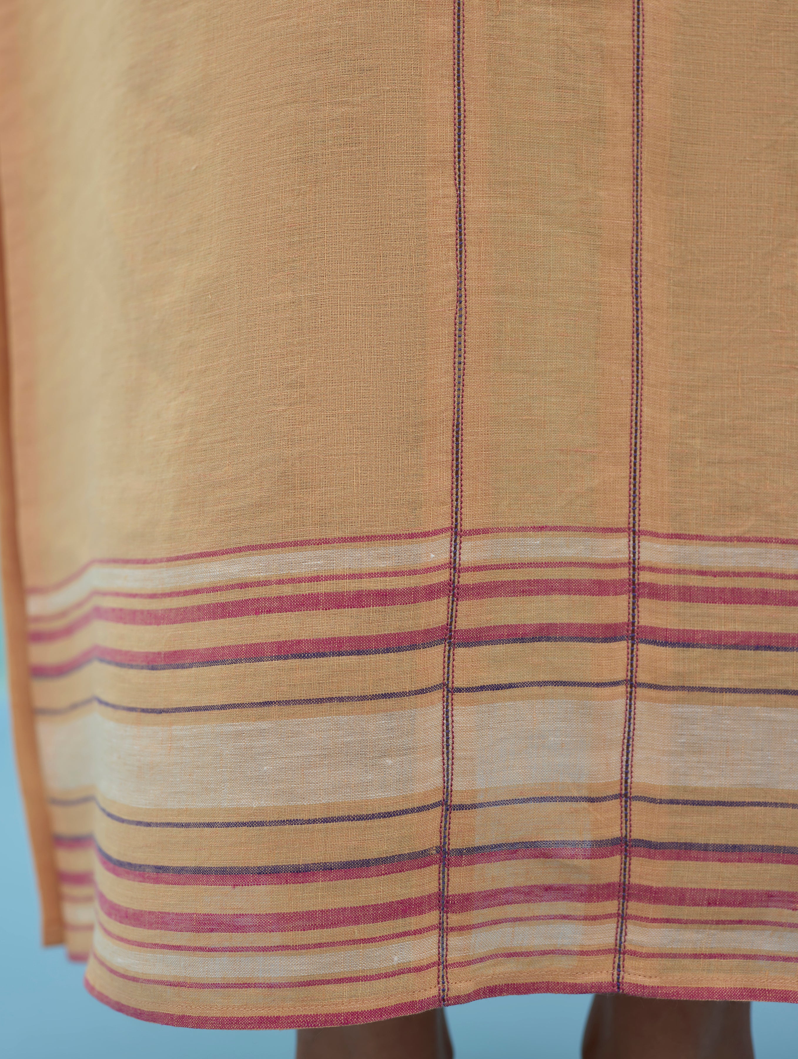 Manara Paneled Border Linen Shirt Dress - Apricot - Image 10