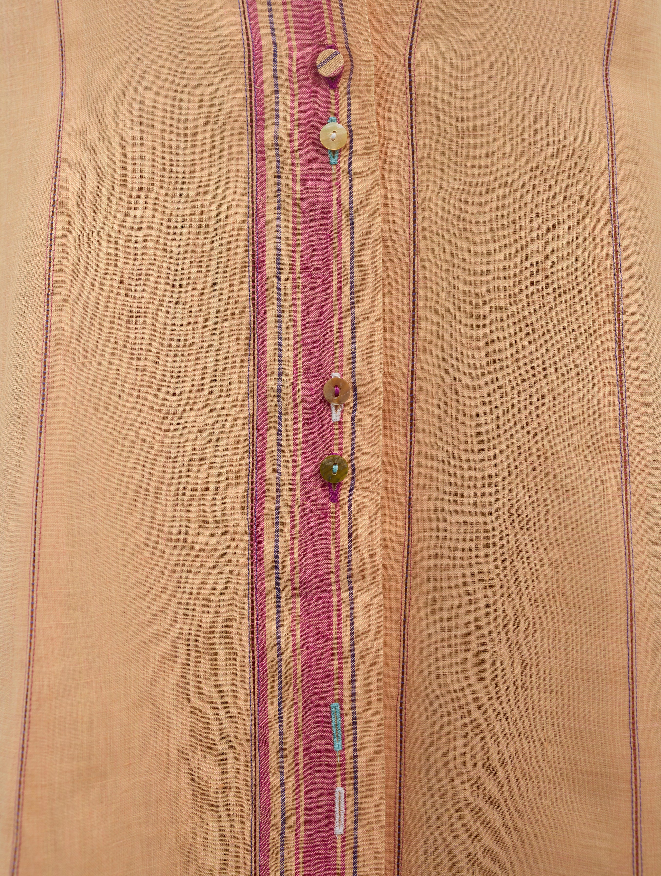 Manara Paneled Border Linen Shirt Dress - Apricot - Image 4