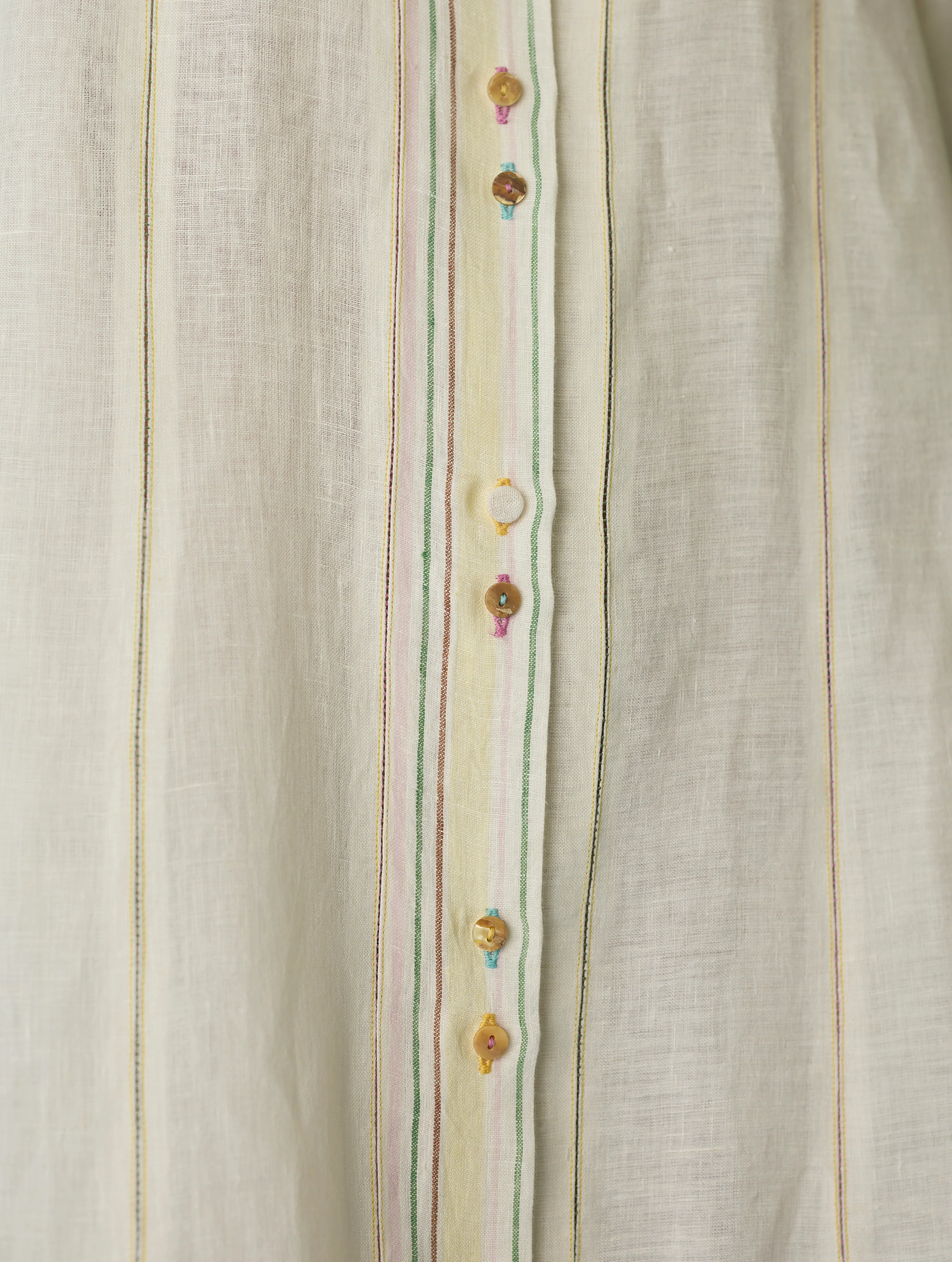 Manara Paneled Border Linen Shirt Dress - Ivory - Image 11