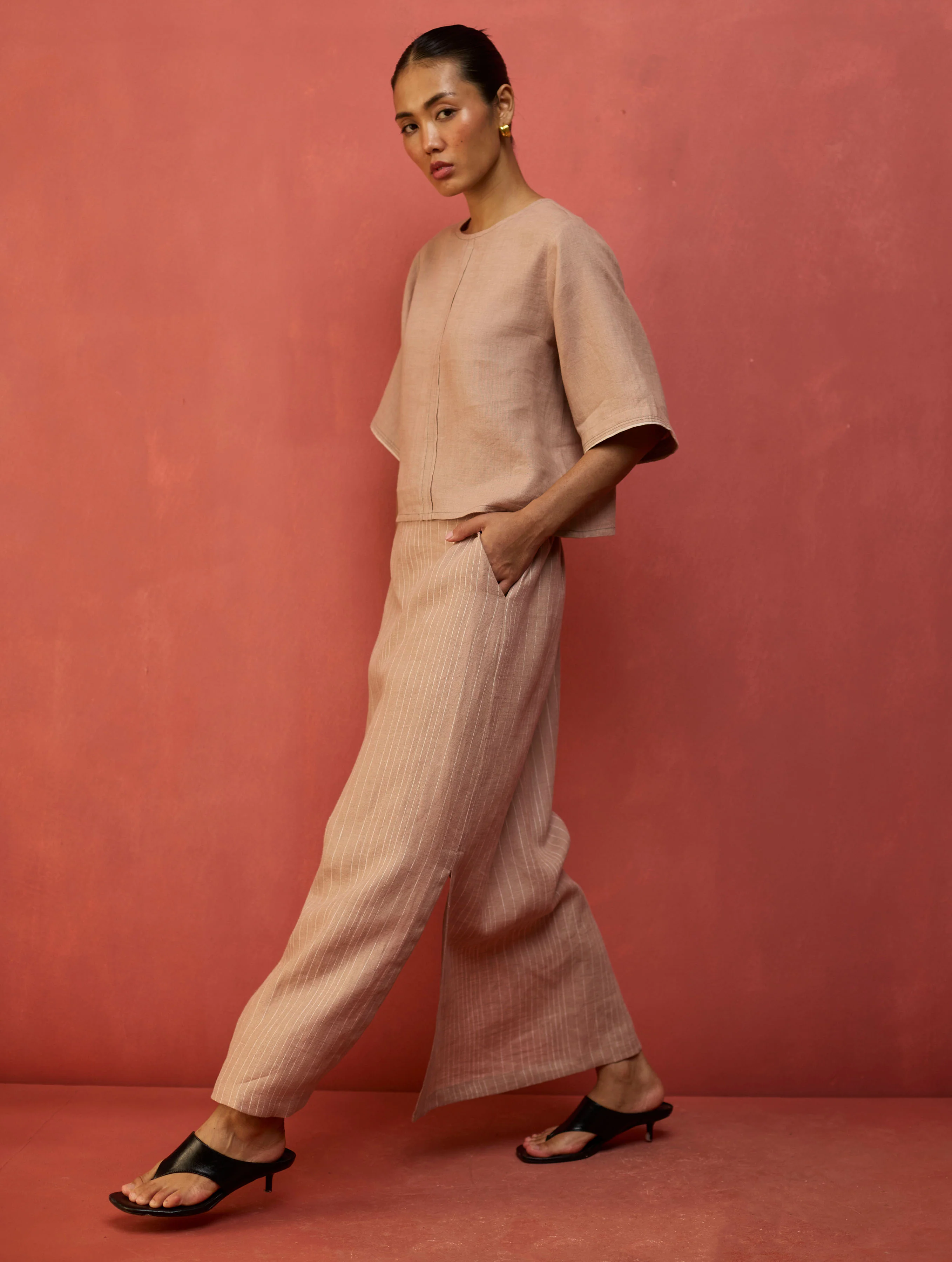 Mariko Cropped Linen Co-ord Set - Blush