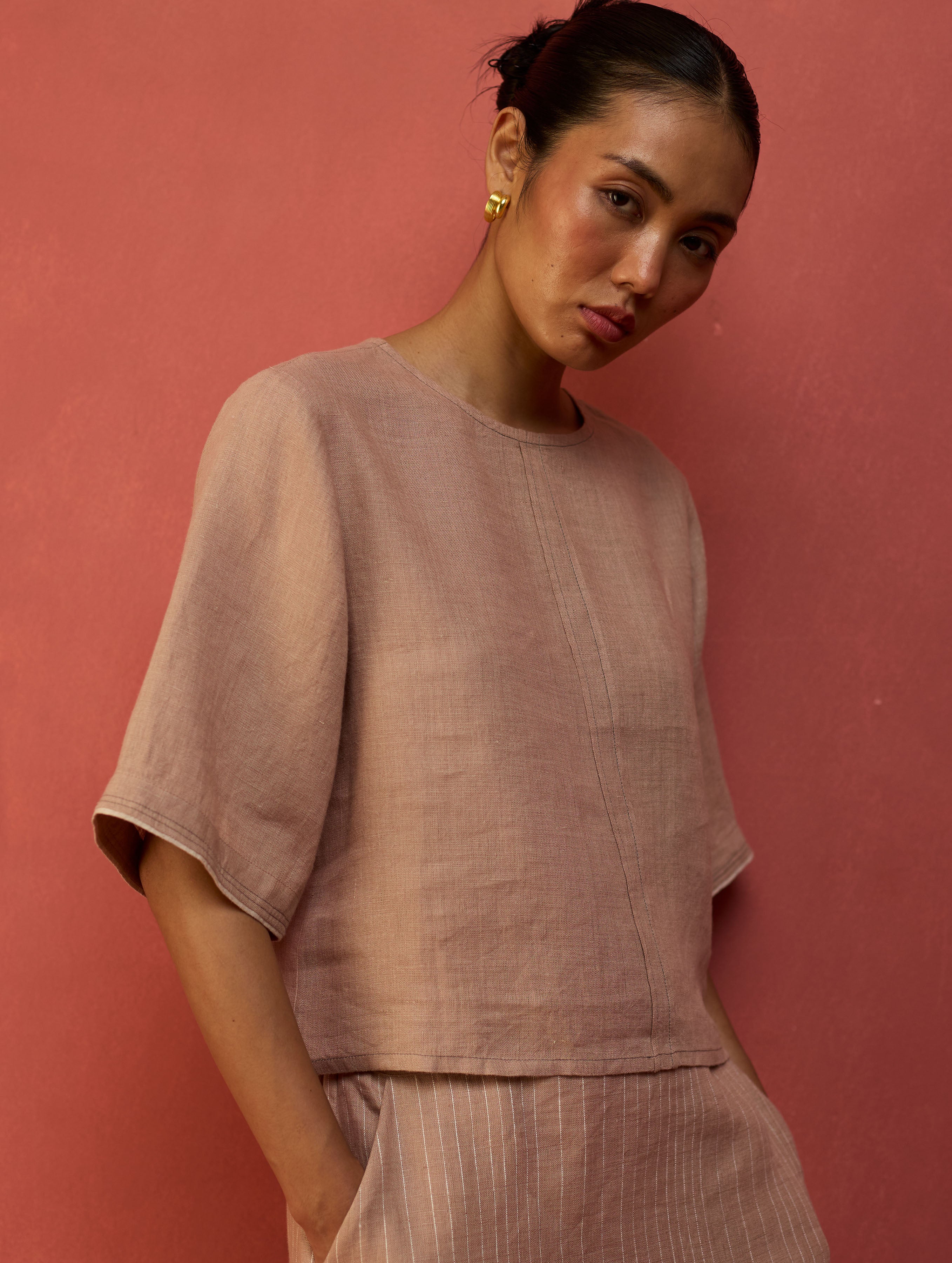 Mariko Cropped Linen Co-ord Set - Blush - Image 3