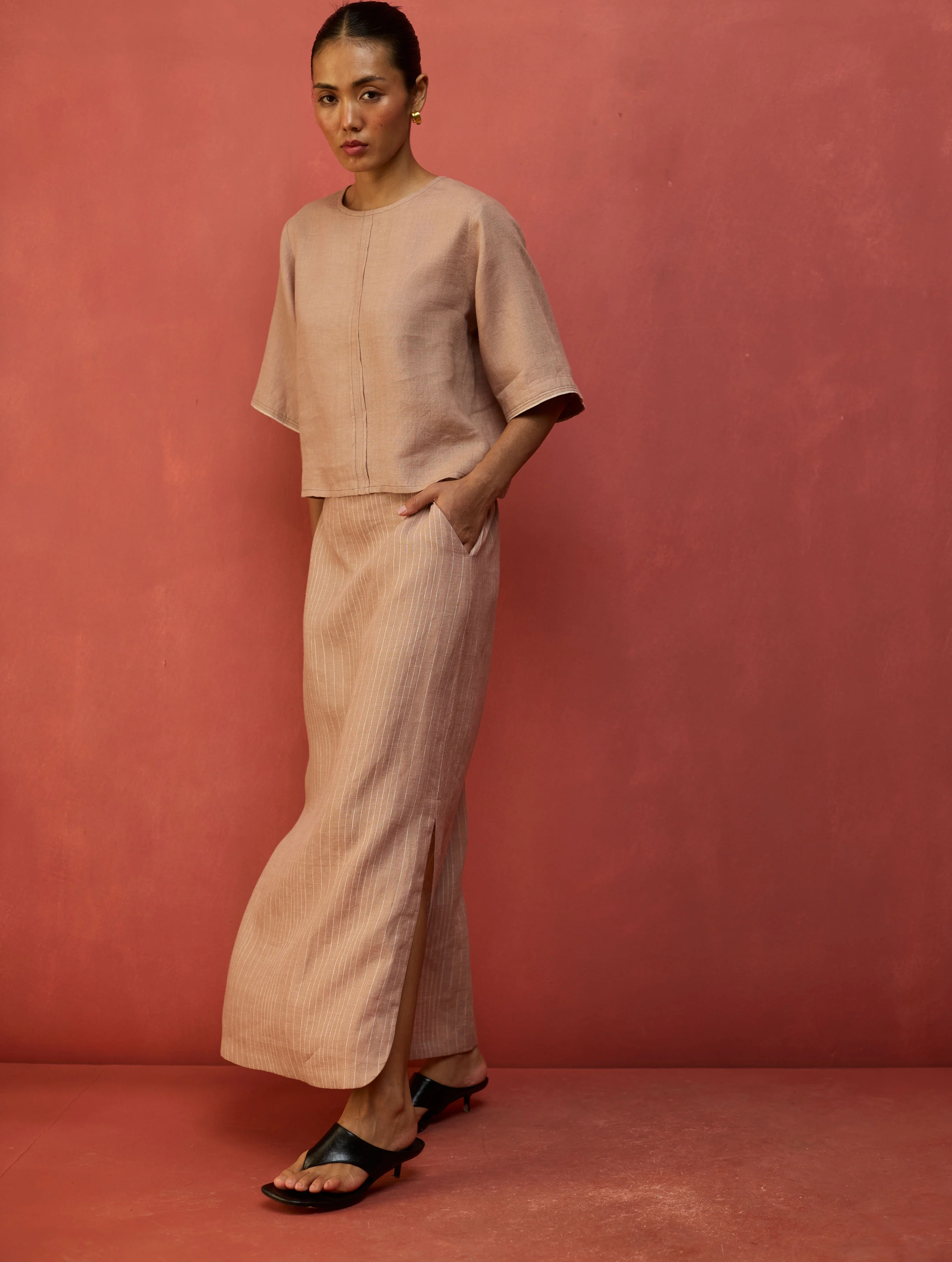Mariko Cropped Linen Co-ord Set - Blush - Image 6