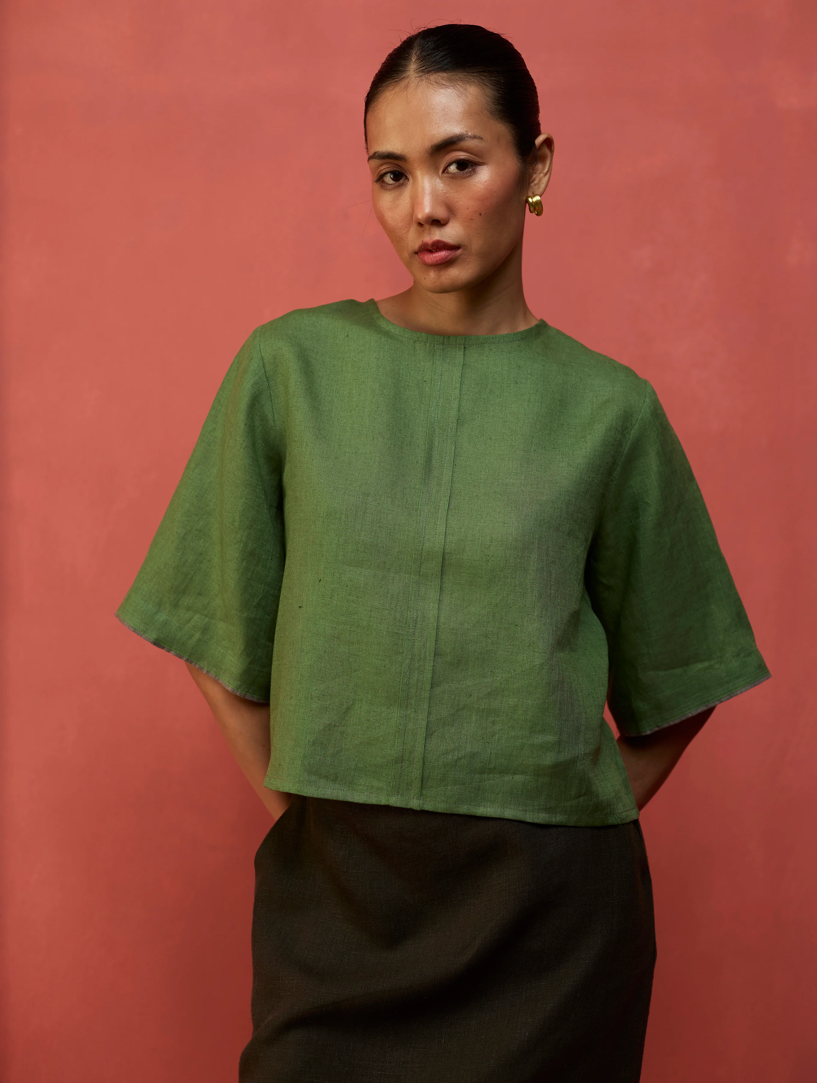 Mariko Cropped Linen Co-ord Set - Fern Green - Image 6