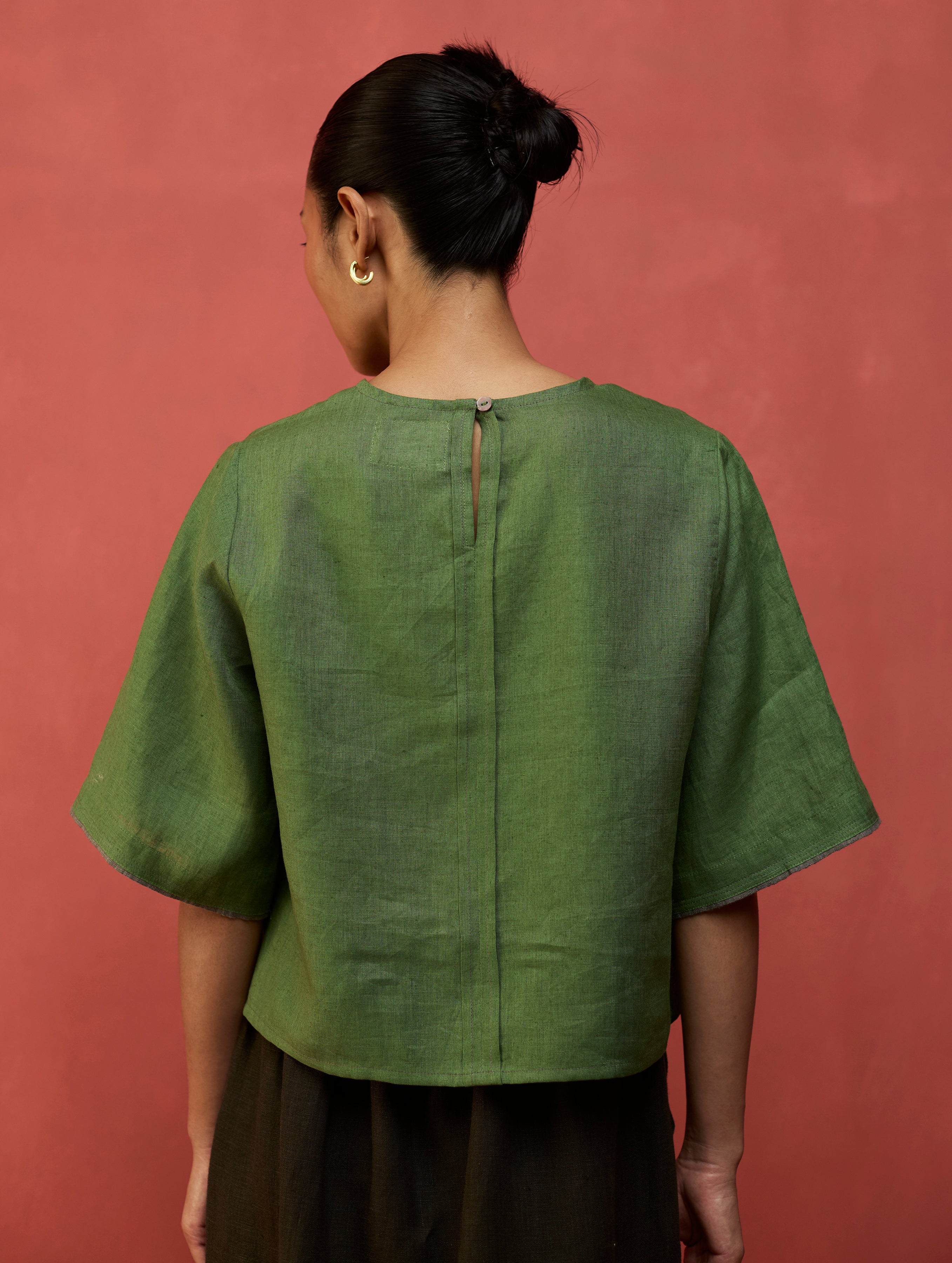Mariko Cropped Linen Co-ord Set - Fern Green - Image 8