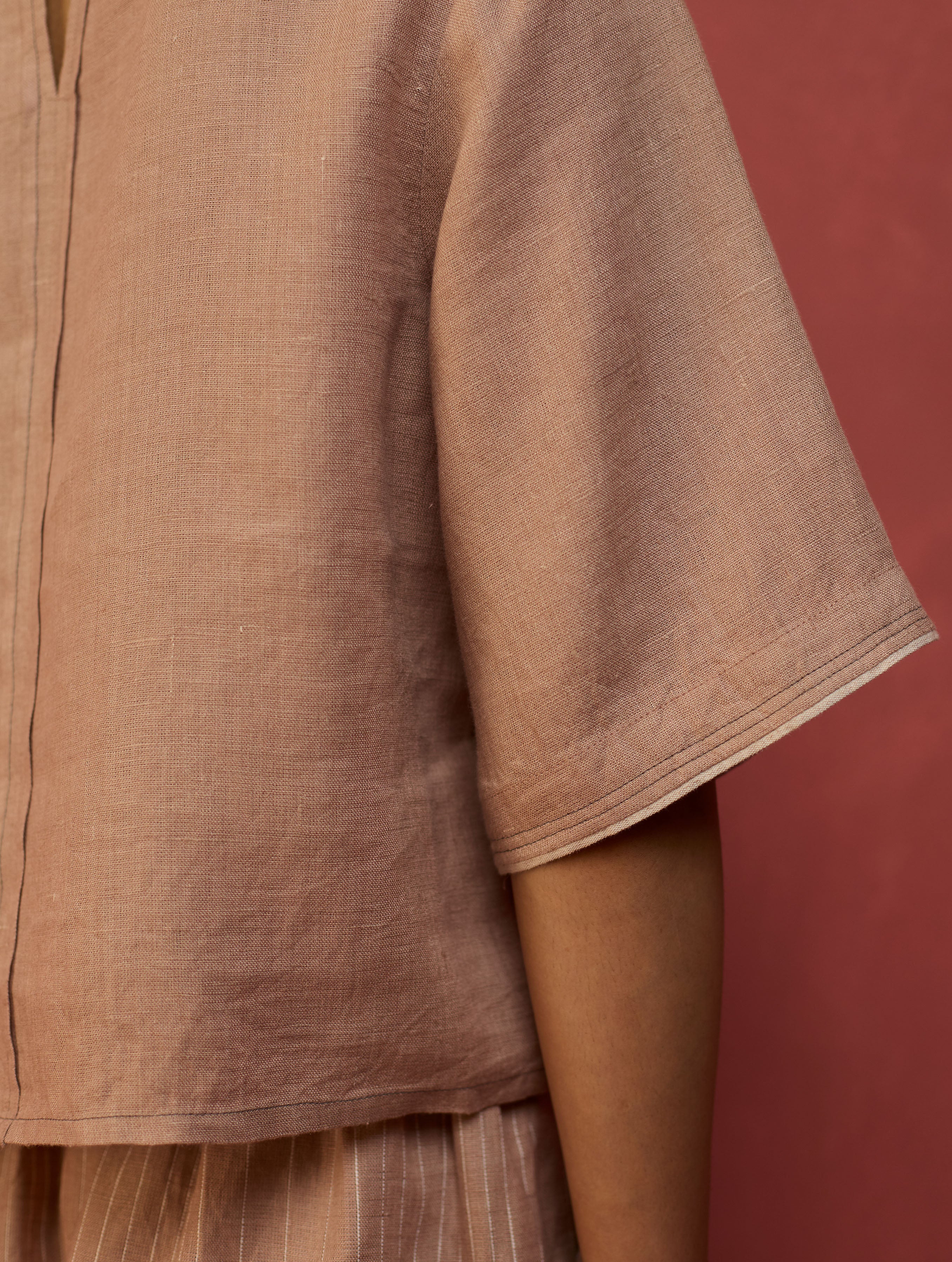Mariko Cropped Linen Top - Blush - Image 3