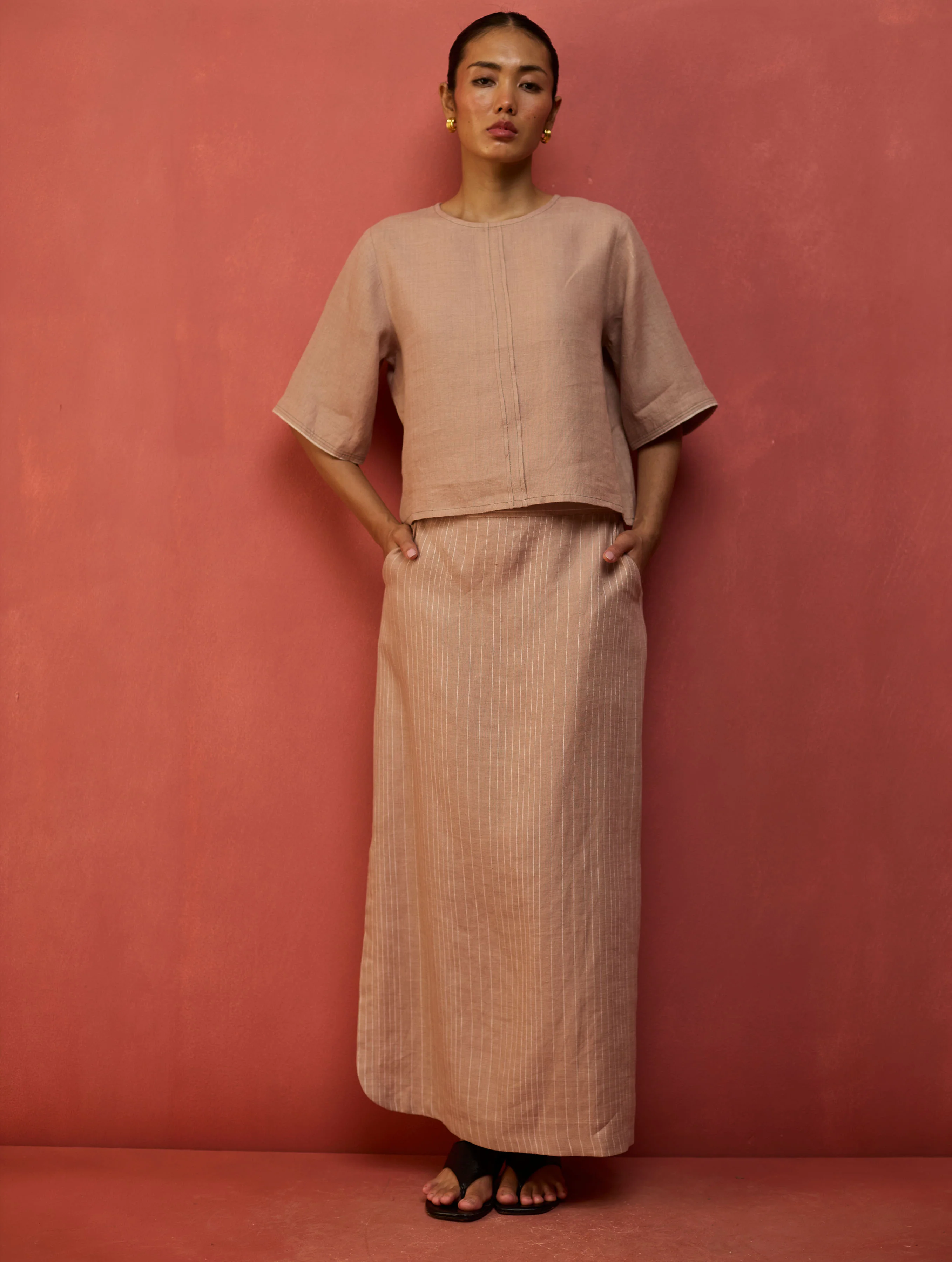 Mariko Cropped Linen Top - Blush - Image 4
