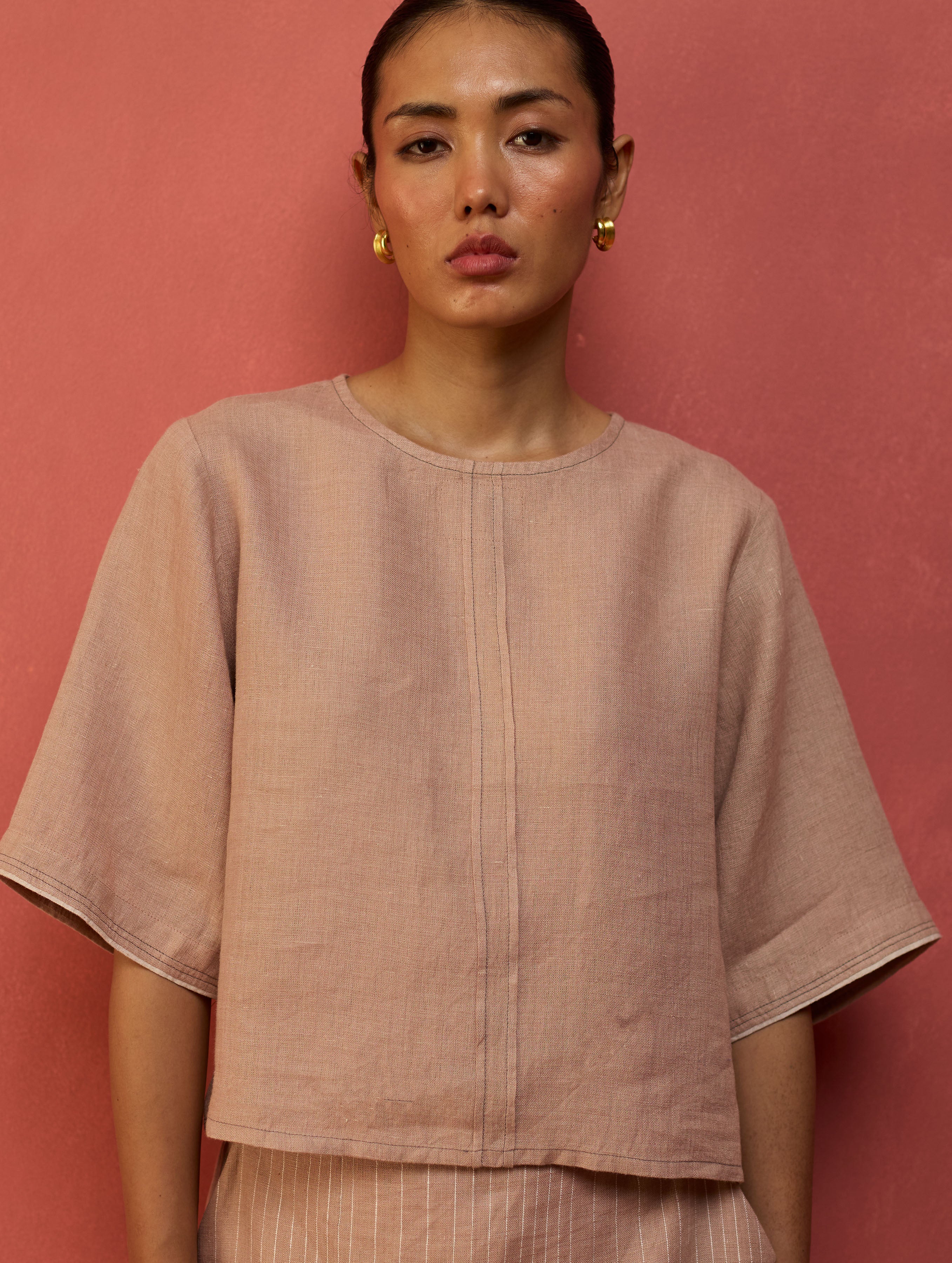 Mariko Cropped Linen Top - Blush - Image 5