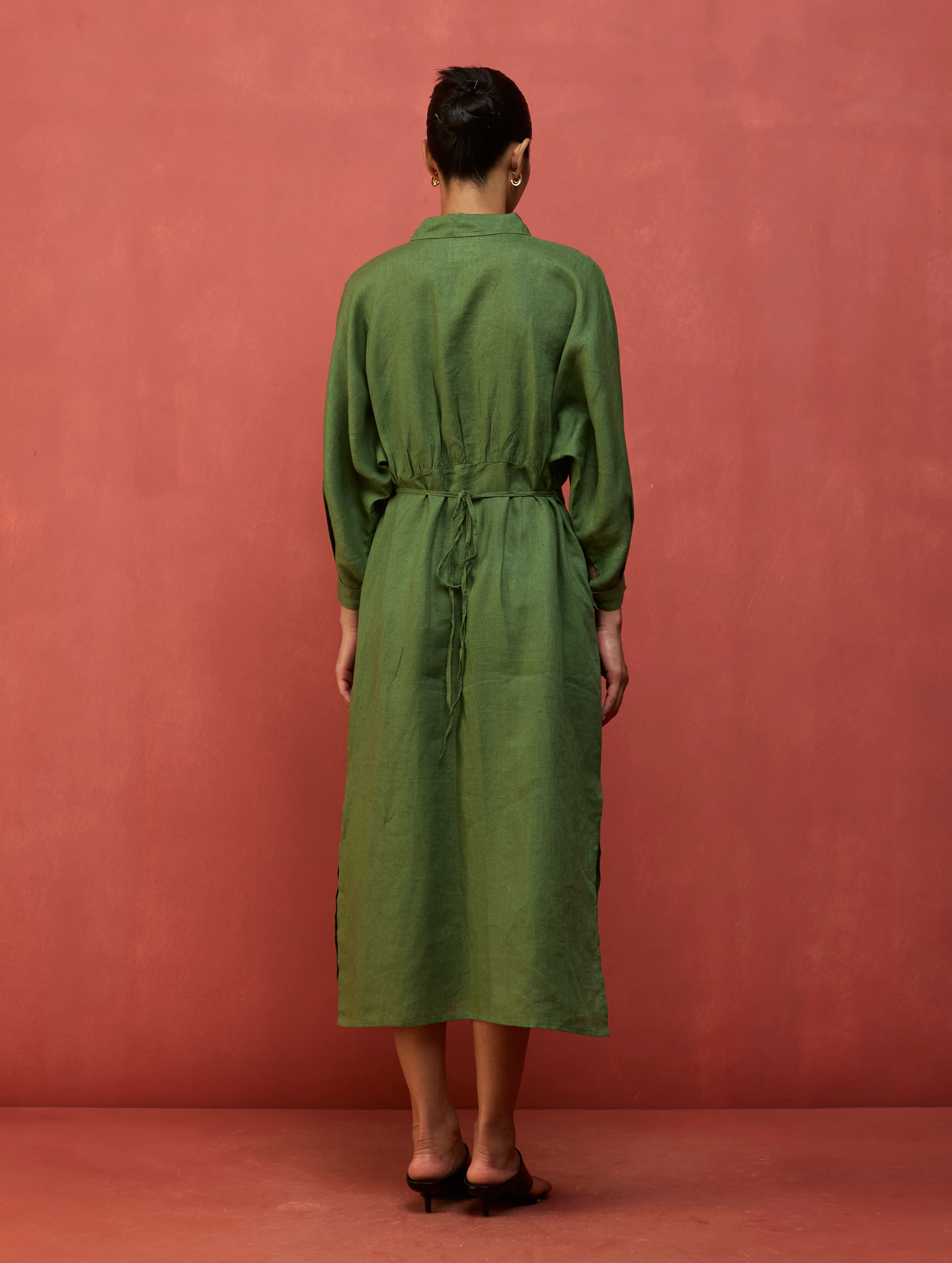 Masaru Buttoned Linen Dress - Fern Green - Image 6
