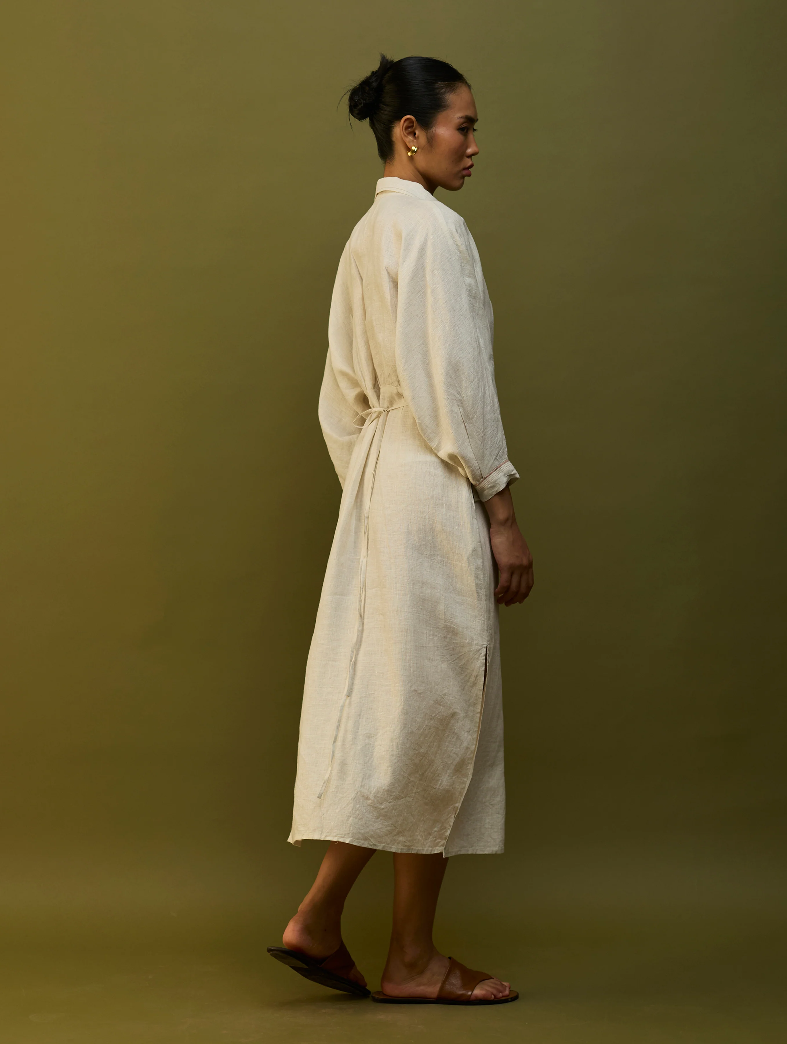 Masaru Buttoned Linen Dress - Off White - Image 5