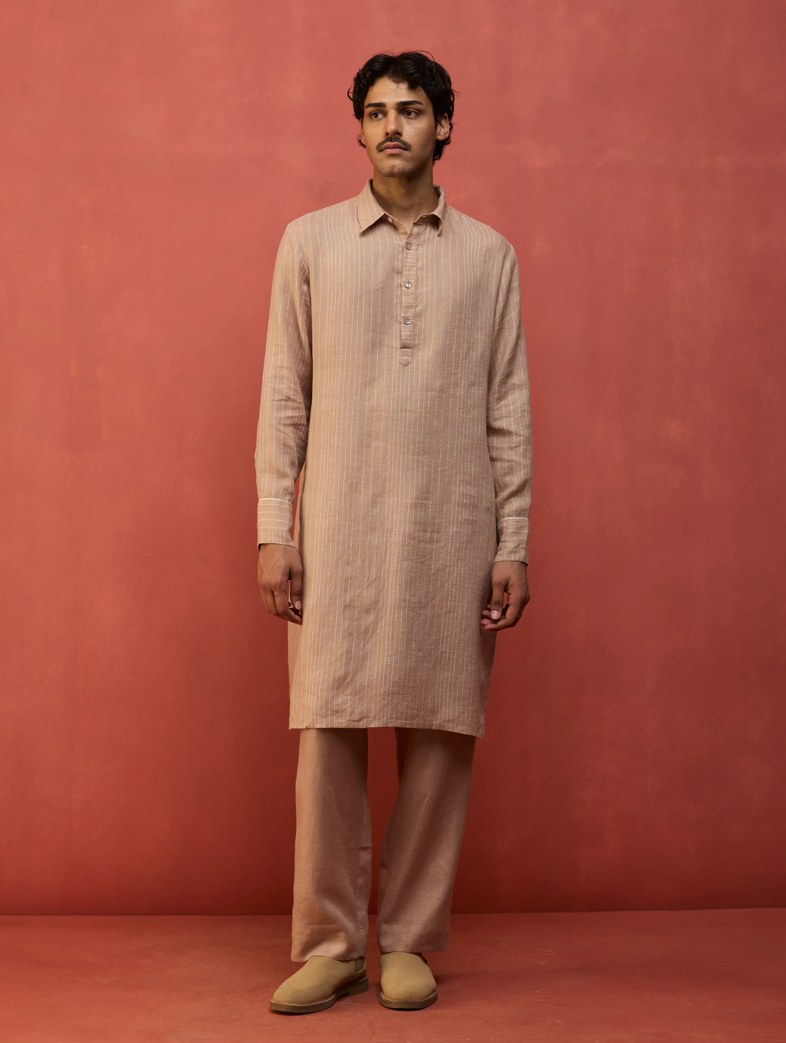 Maso Stripe Linen Kurta - Dusty Rose - Image 6
