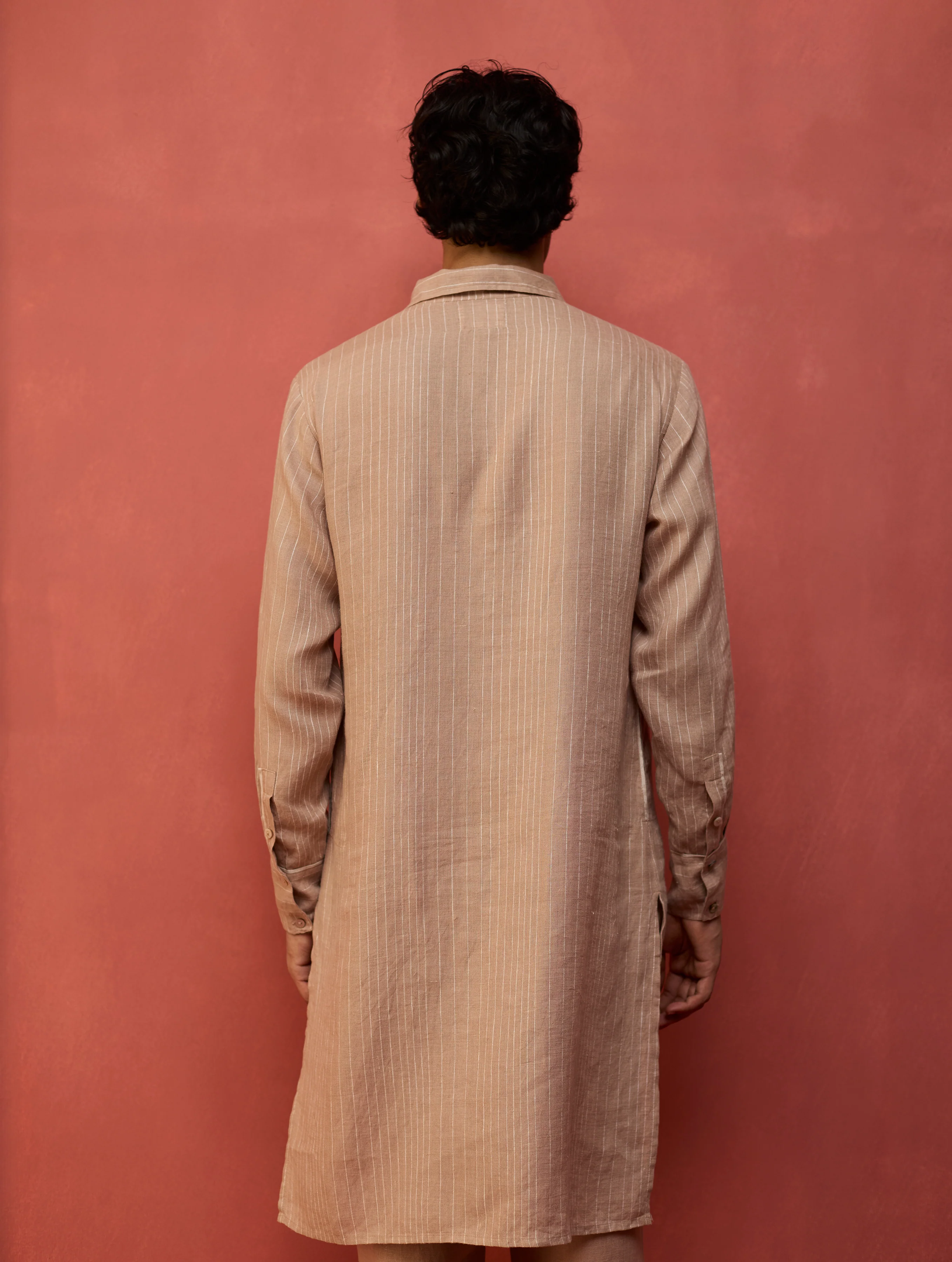 Maso Stripe Linen Kurta Set - Dusty Rose - Image 11