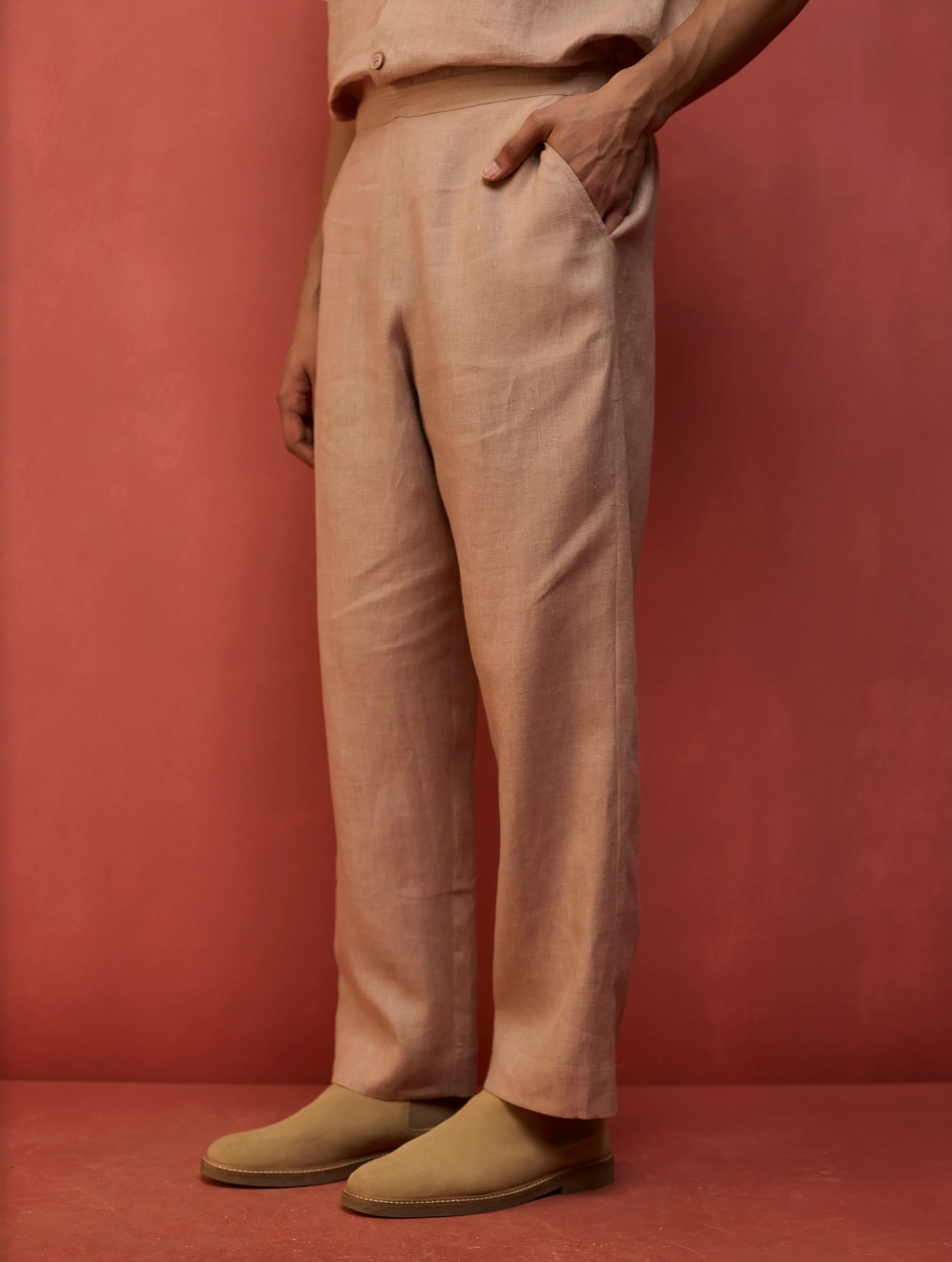 Maso Stripe Linen Kurta Set - Dusty Rose - Image 8