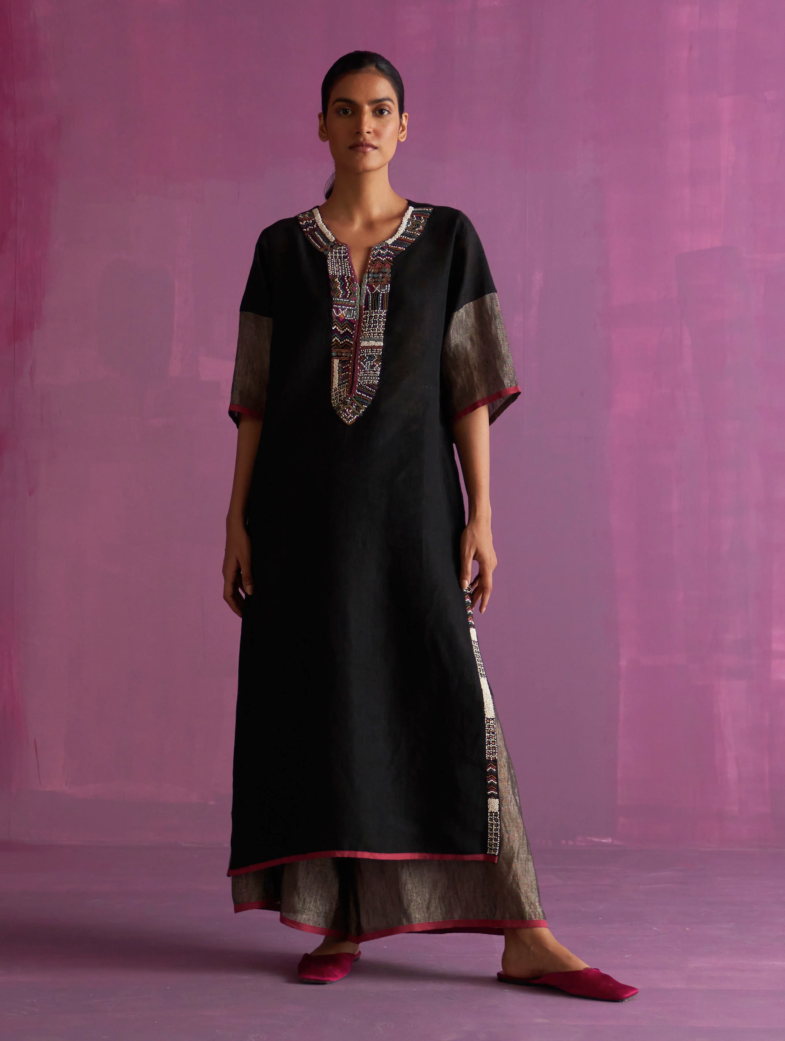 Mato Hand-Embroidered Kurta - Black - Image 3