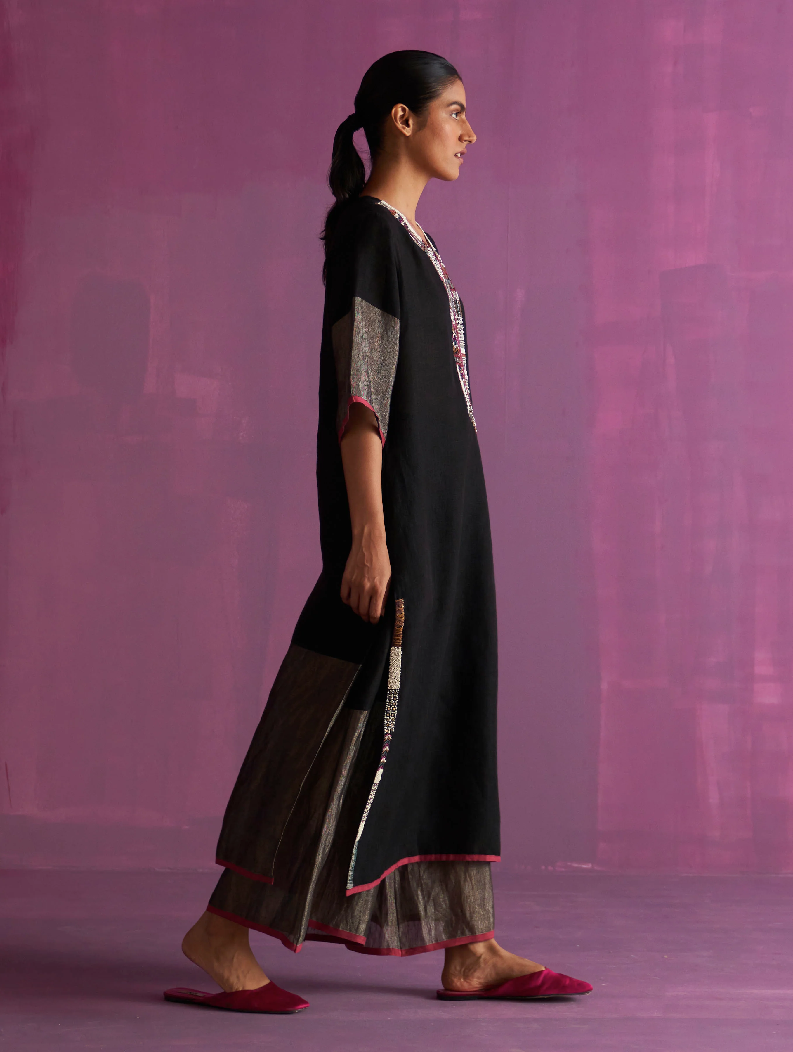 Mato Hand-Embroidered Kurta Set - Black - Image 8