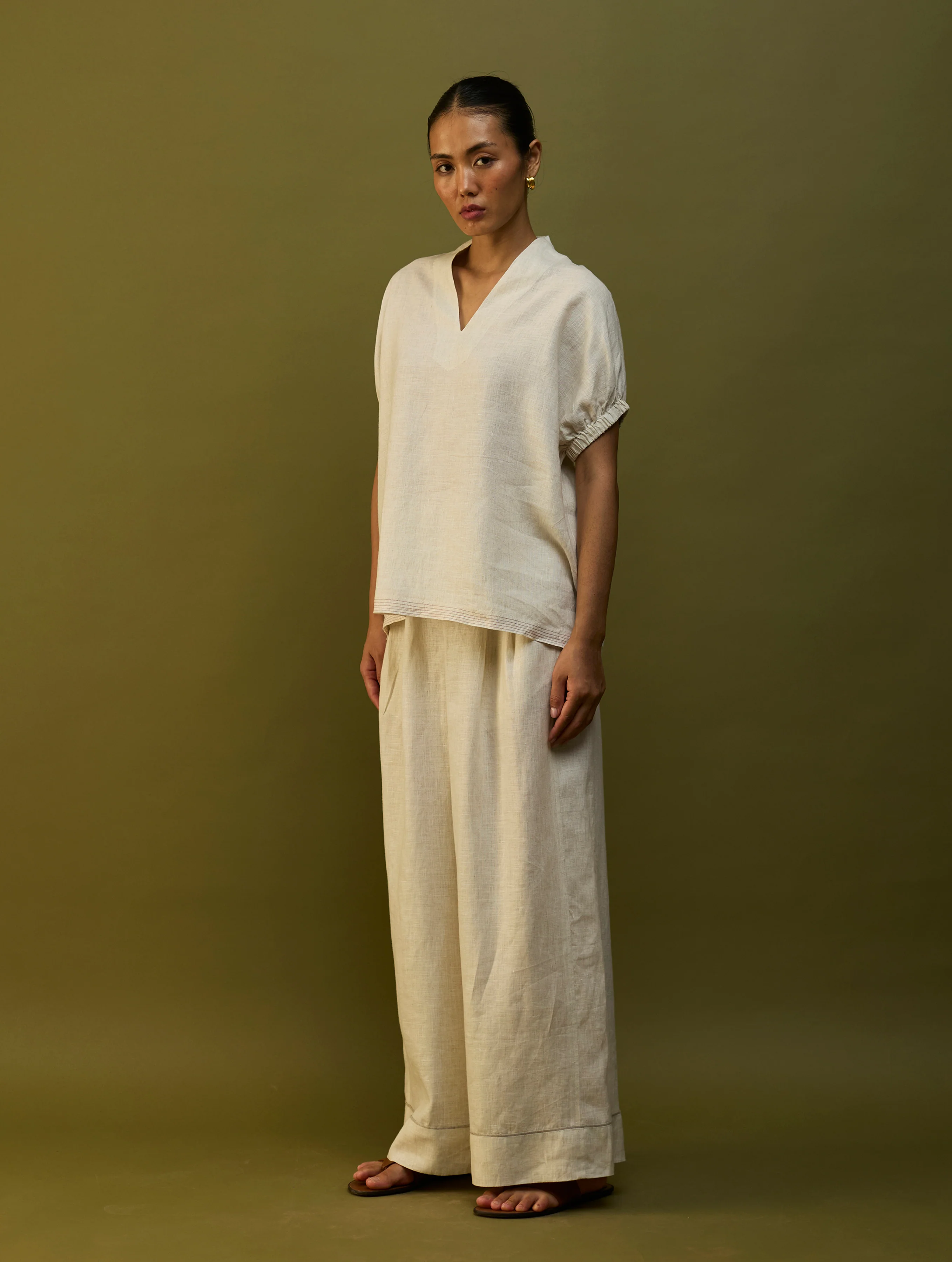 Mekko Pleated Linen Trousers - Off White - Image 5