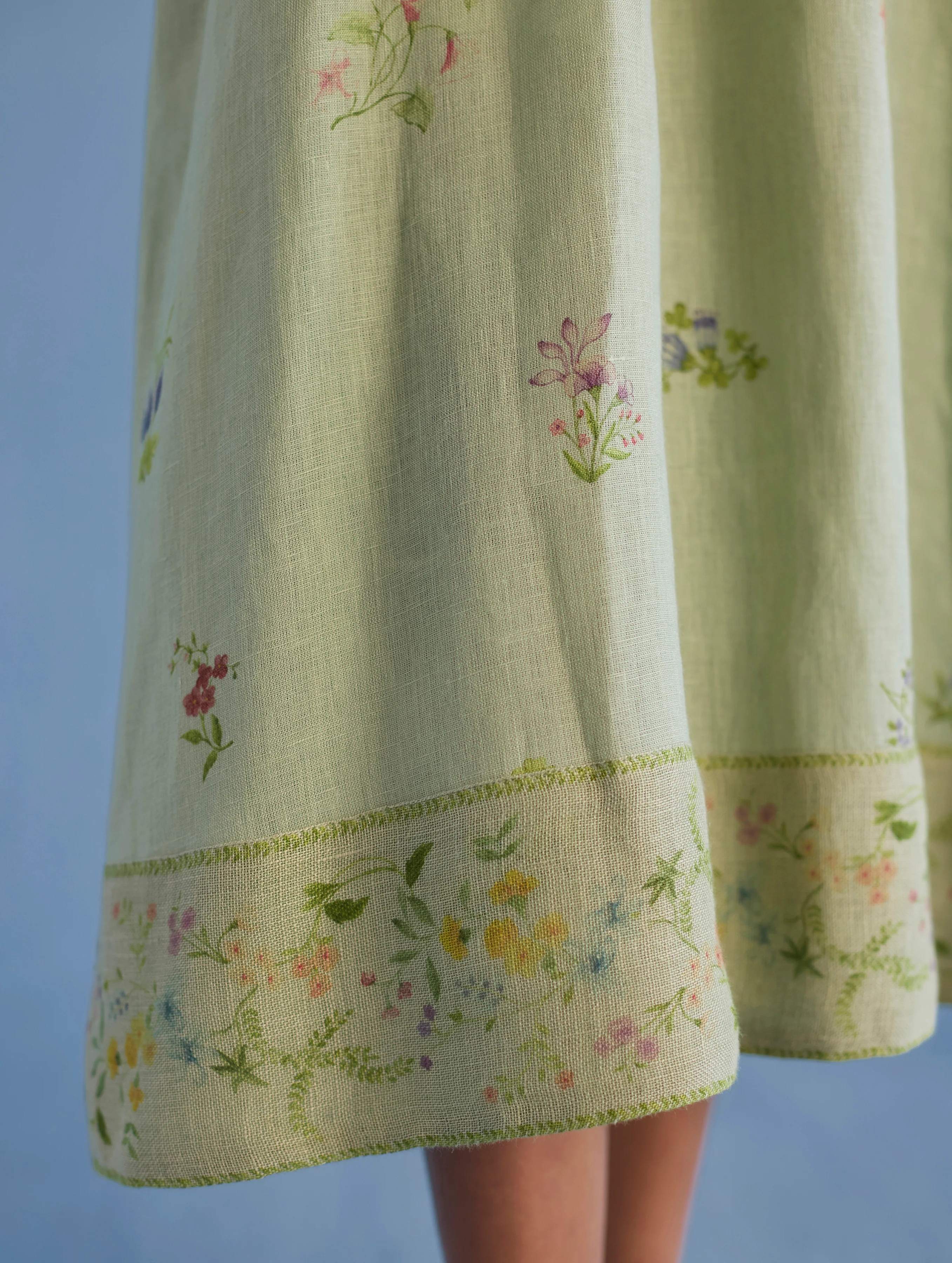 Mema Shawl Collar Printed Linen Dress - Mint - Image 7