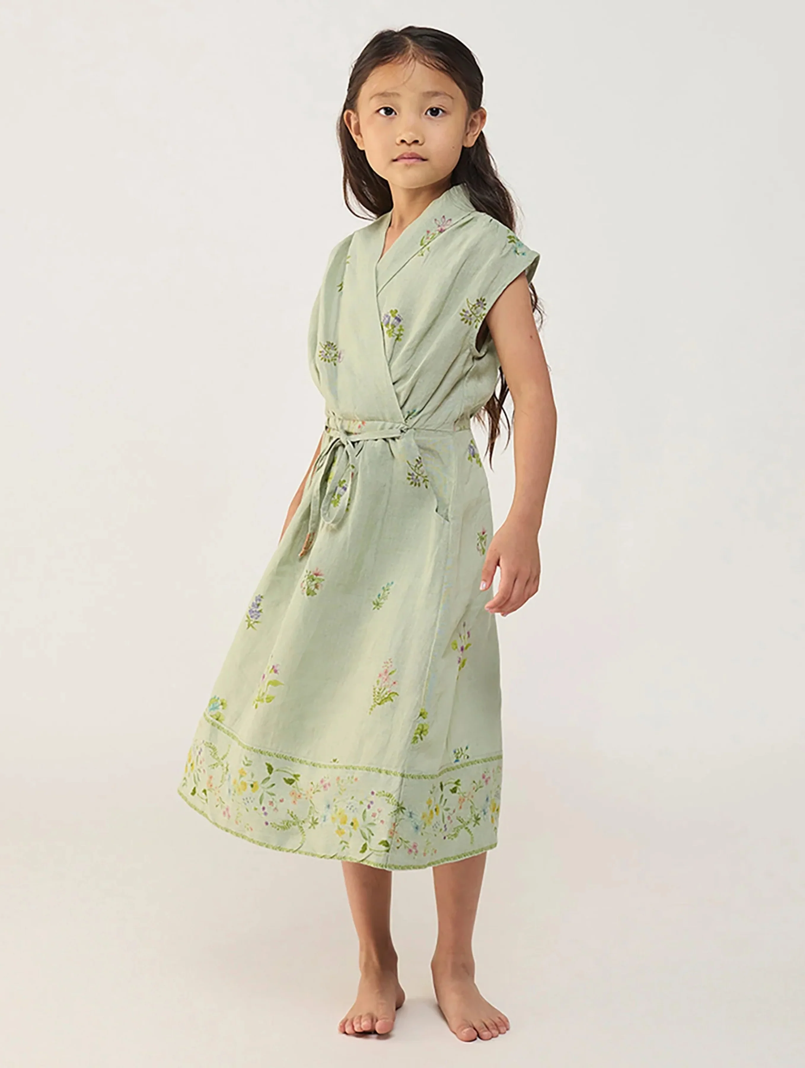 Mema Shawl Printed Collar Linen Dress - Mint - Image 2