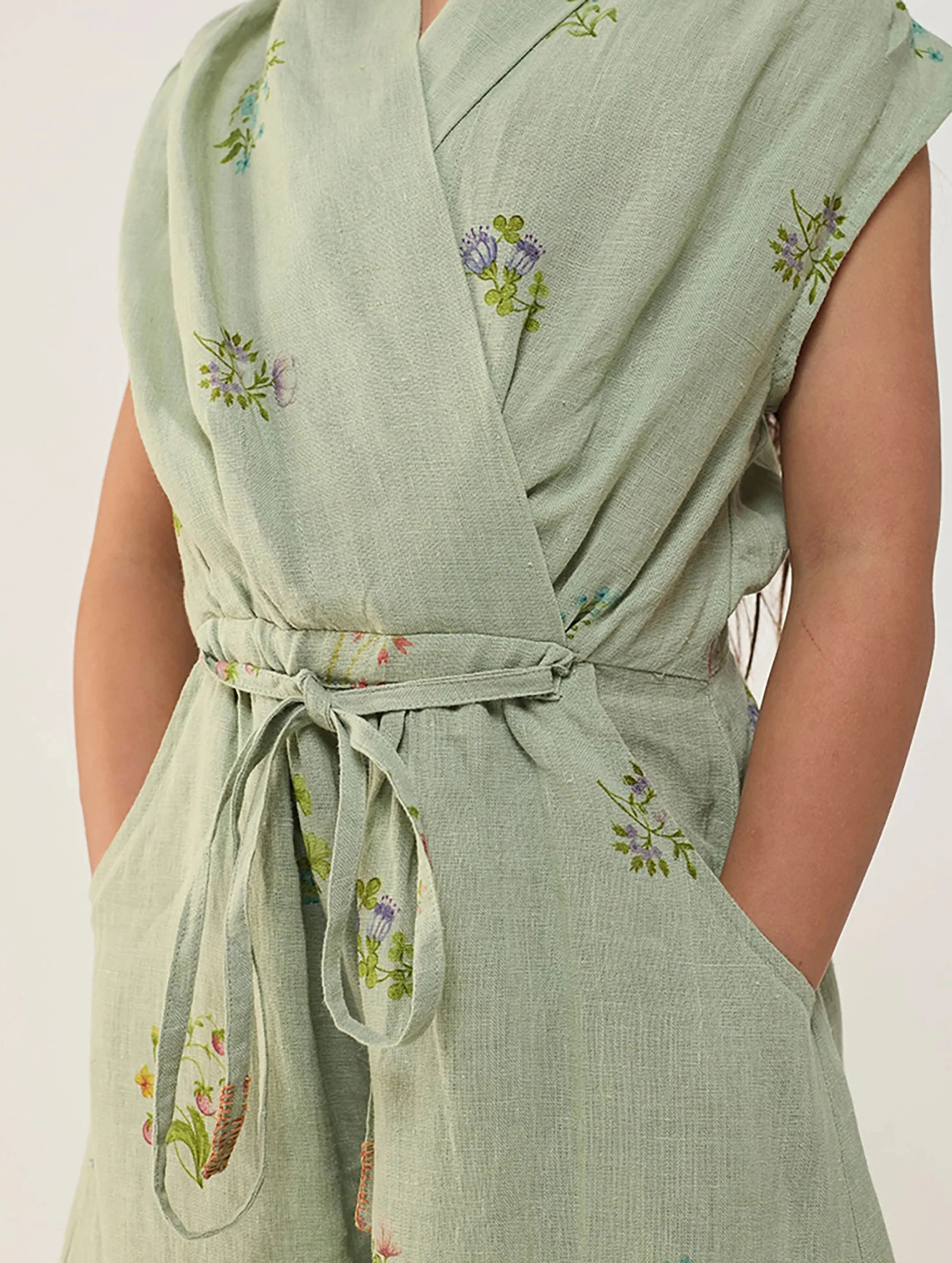 Mema Shawl Printed Collar Linen Dress - Mint - Image 3