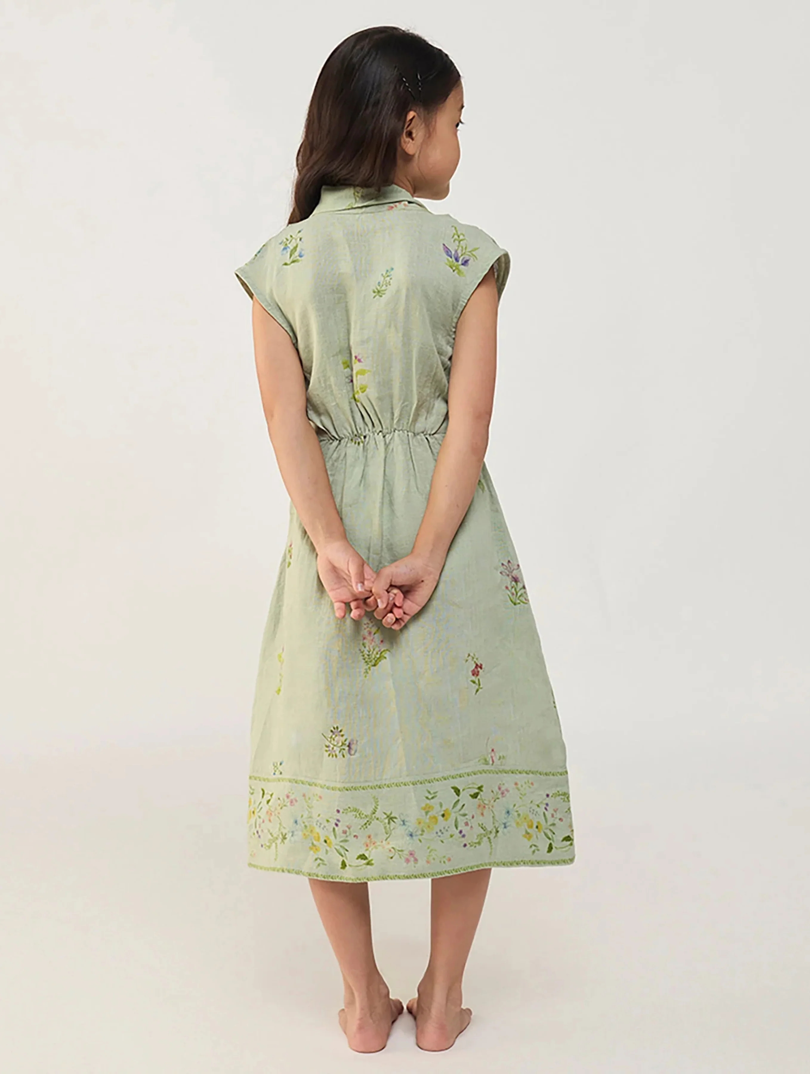 Mema Shawl Printed Collar Linen Dress - Mint - Image 4