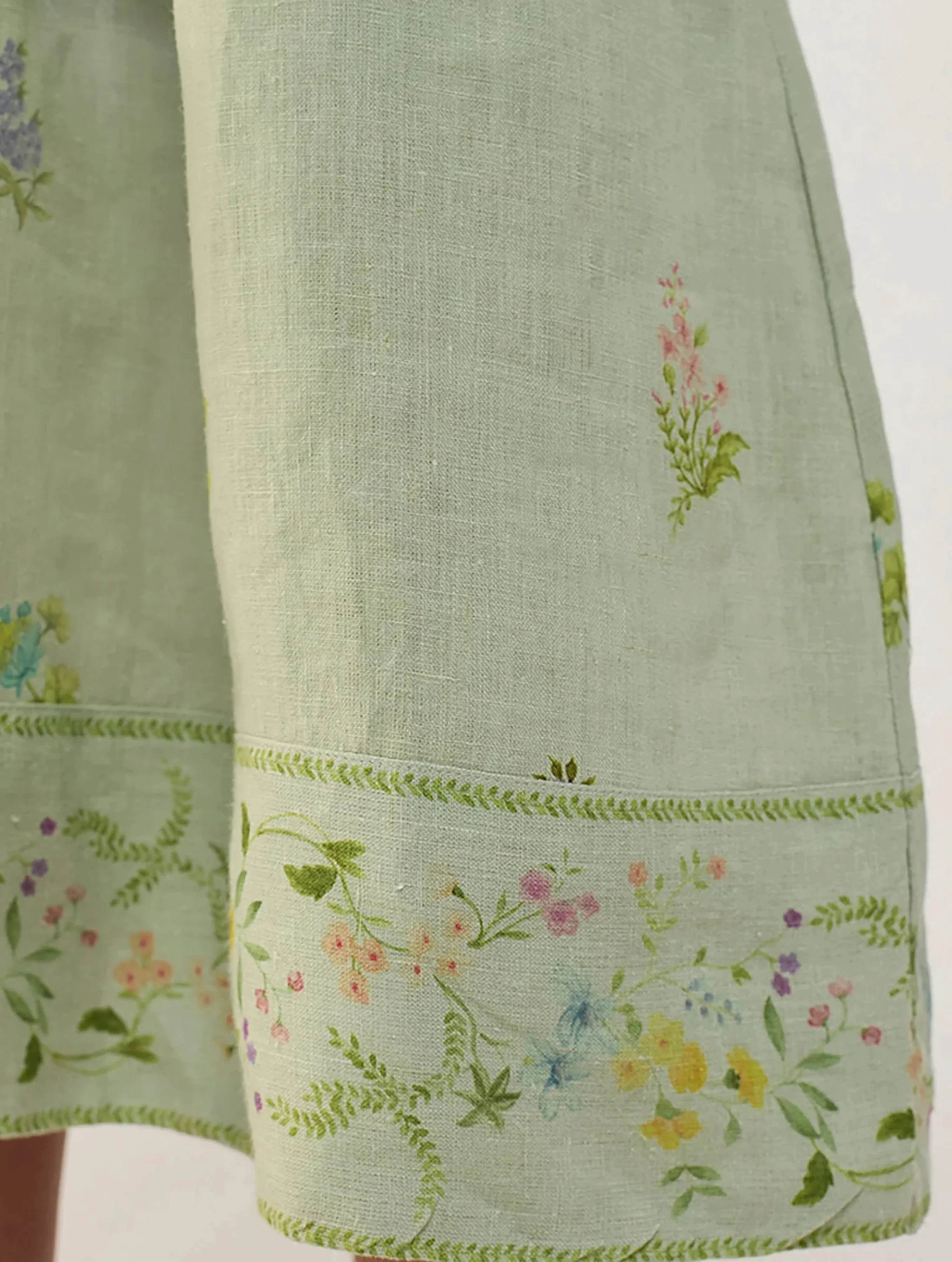 Mema Shawl Printed Collar Linen Dress - Mint - Image 5