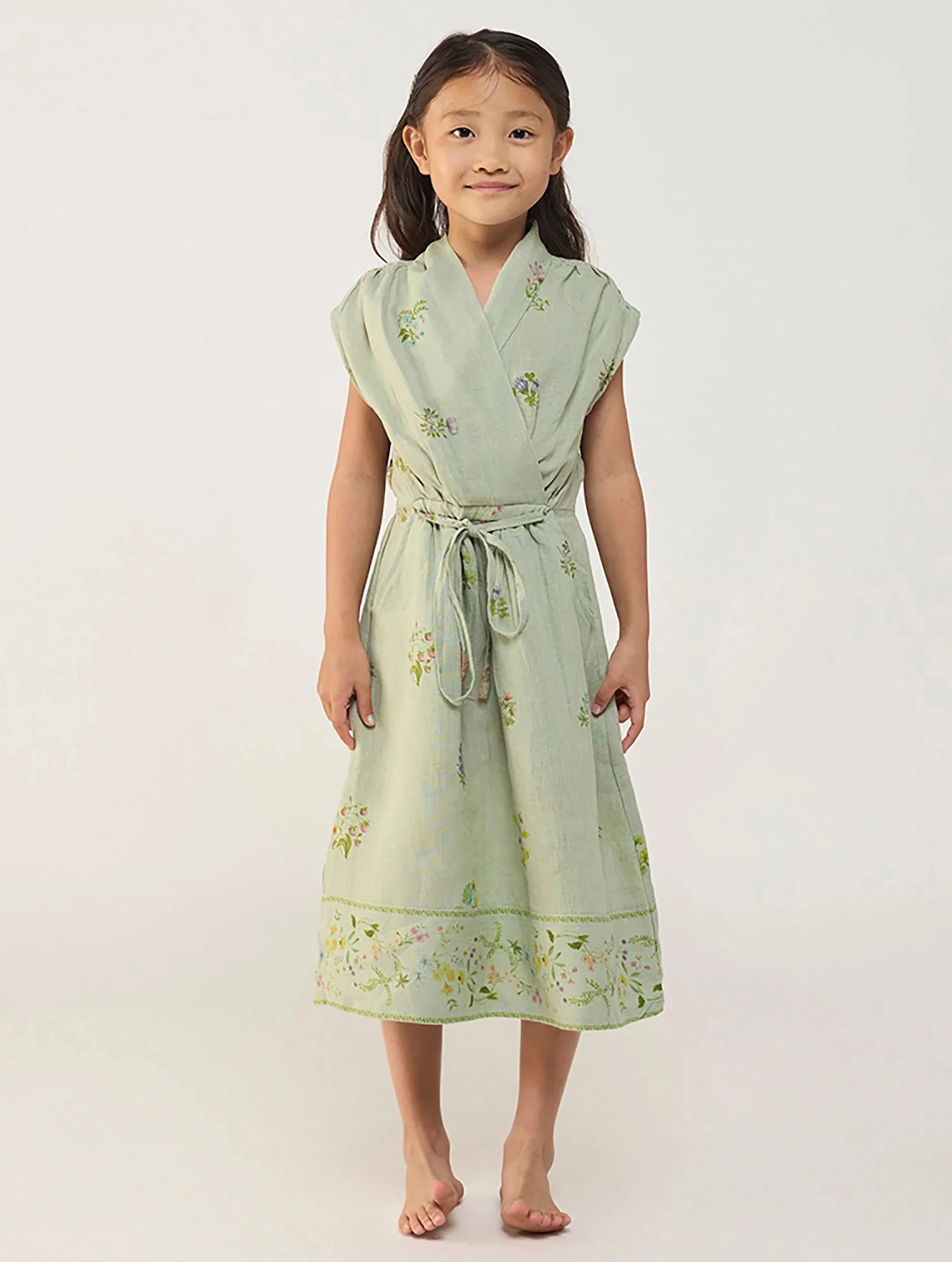 Mema Shawl Printed Collar Linen Dress - Mint - Image 6