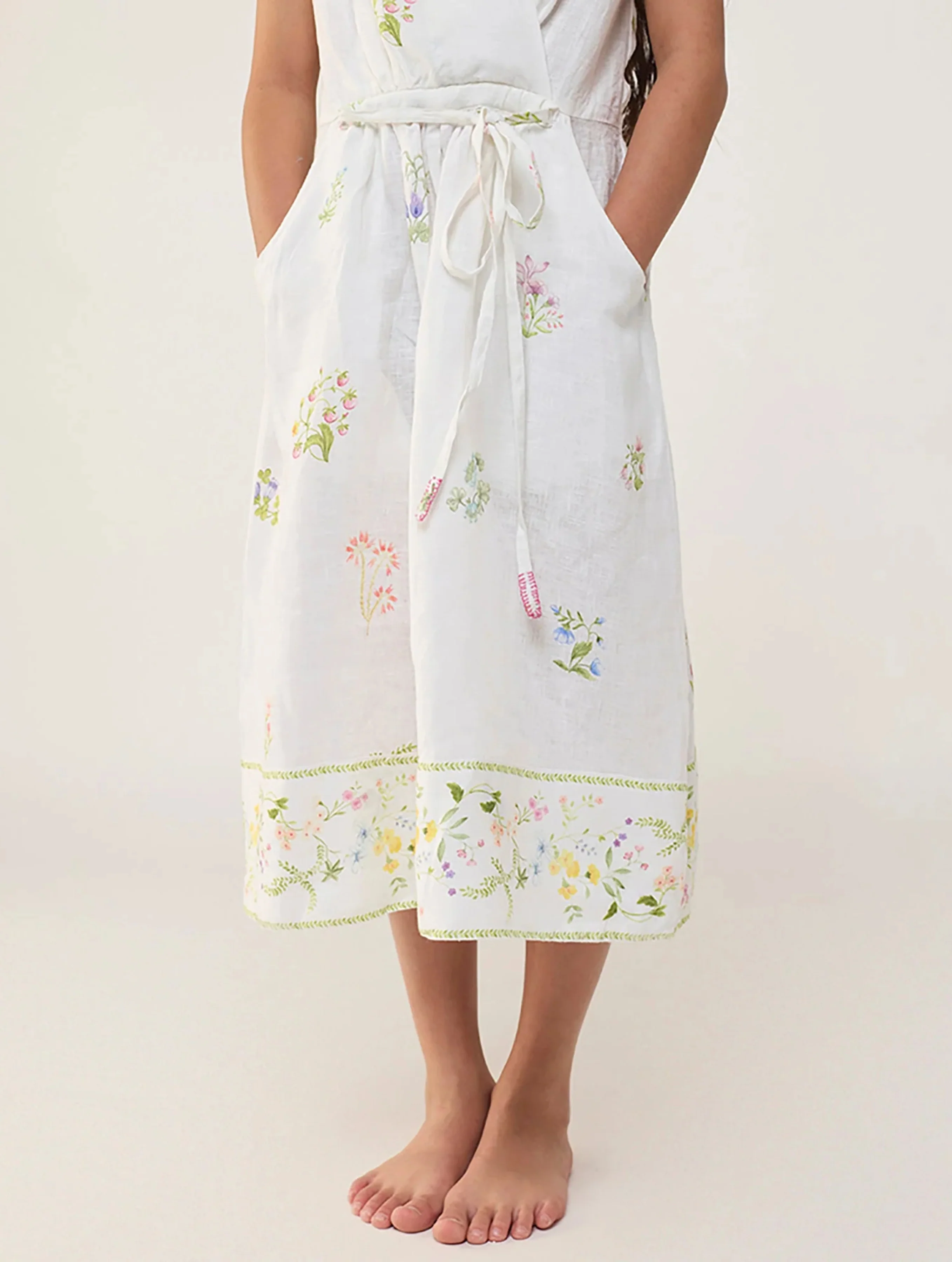 Mema Shawl Printed Collar Linen Dress - White - Image 6