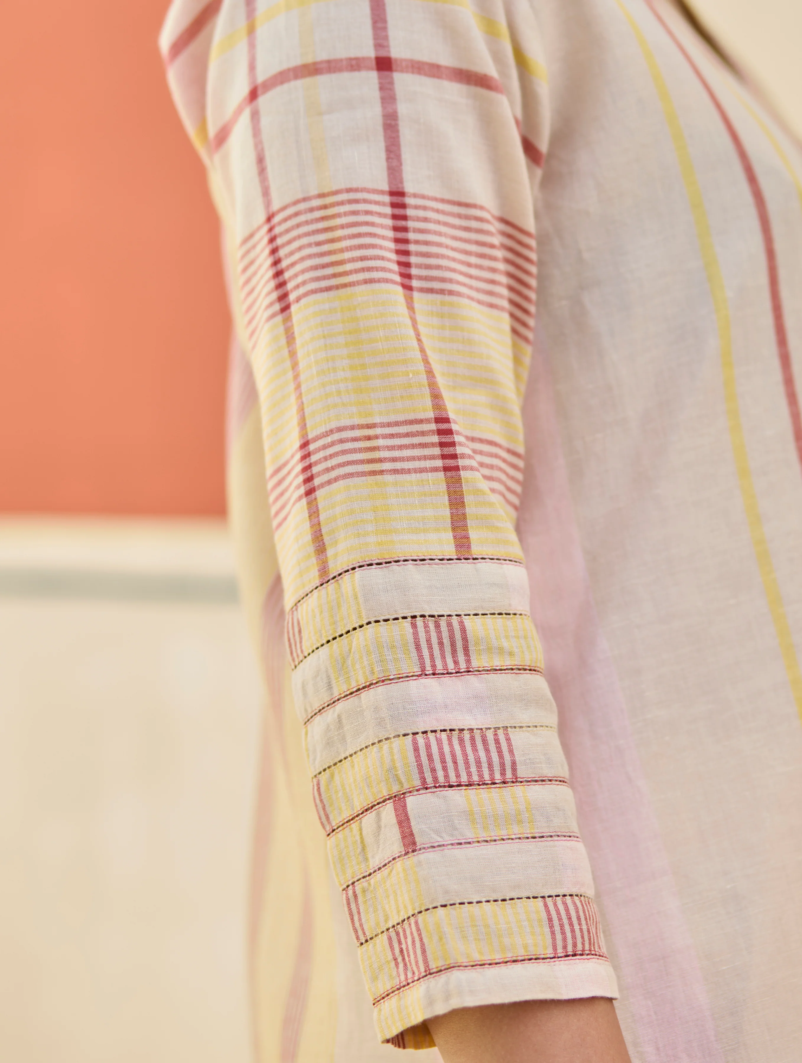 Misa Check Linen Kurta - Sand - Image 2