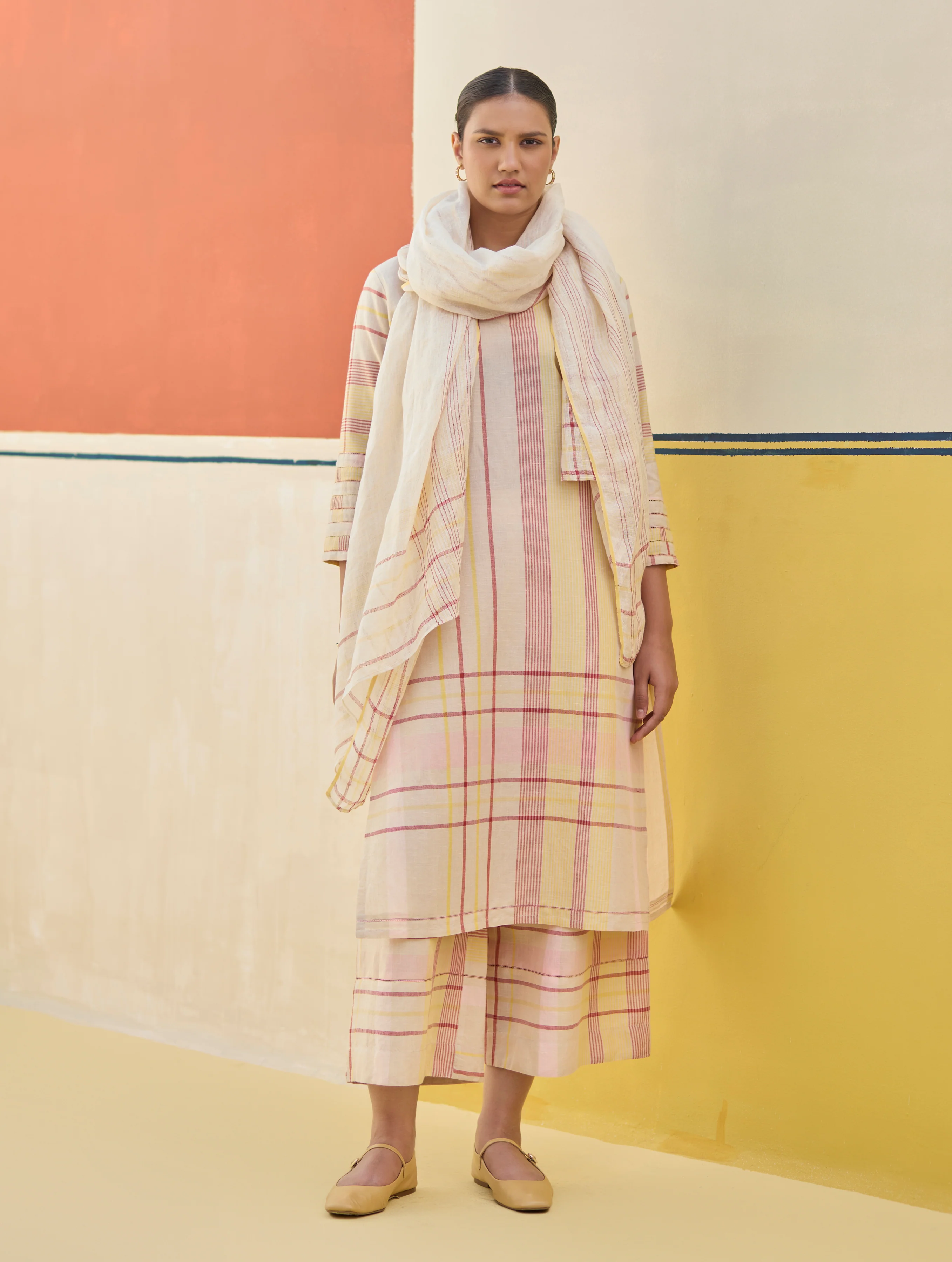 Misa Check Linen Kurta Set - Sand - Image 6