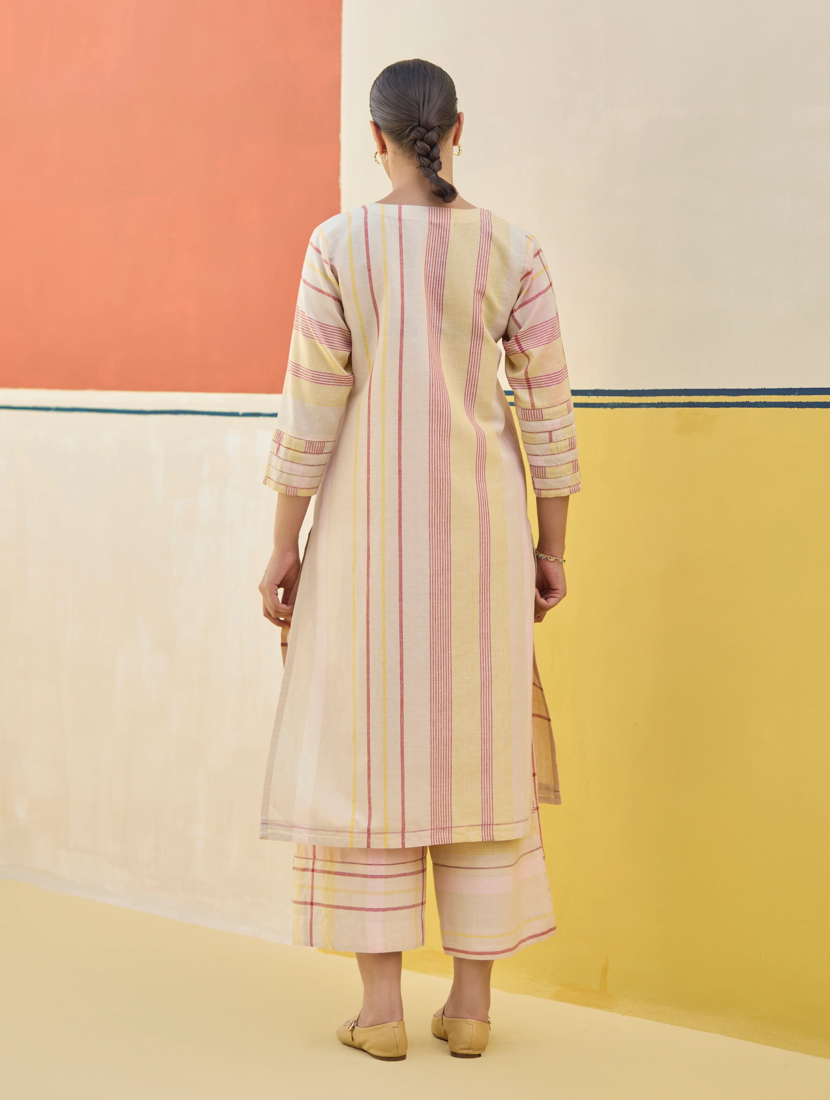 Misa Check Linen Kurta Set - Sand - Image 8