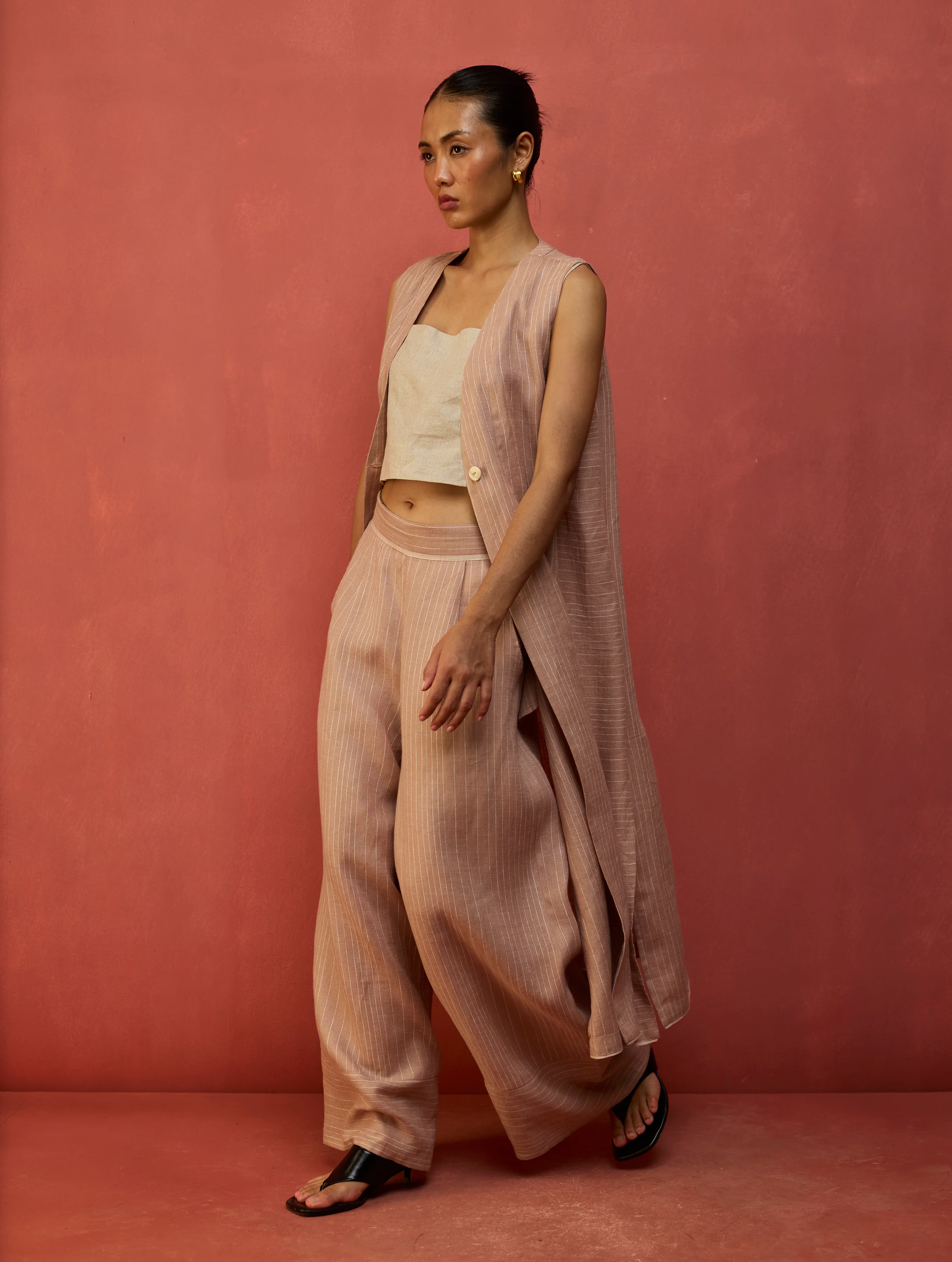 Misato Stripe Linen Overlay - Dusty Rose